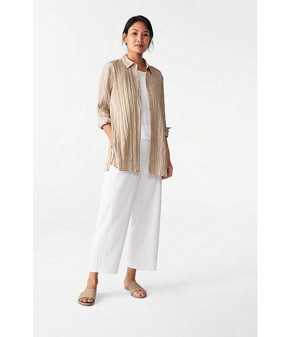 Eileen Fisher Stretch Garment-Dyed Organic Cotton Wide-Leg Pants Product Image