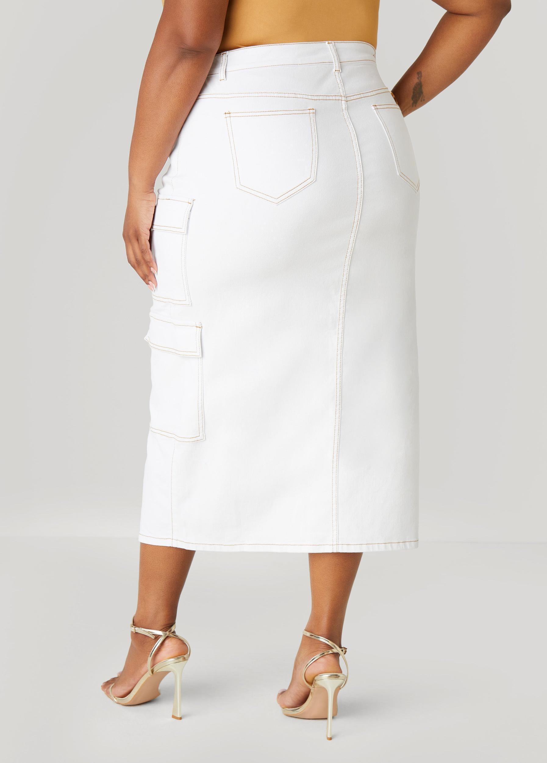 Plus Size Denim Maxi Cargo Skirt Ashley Stewart Product Image