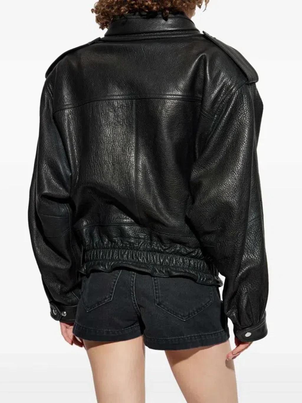 ISABEL MARANT Aneli Double-collar Leather Bomber Jacket In Black Product Image