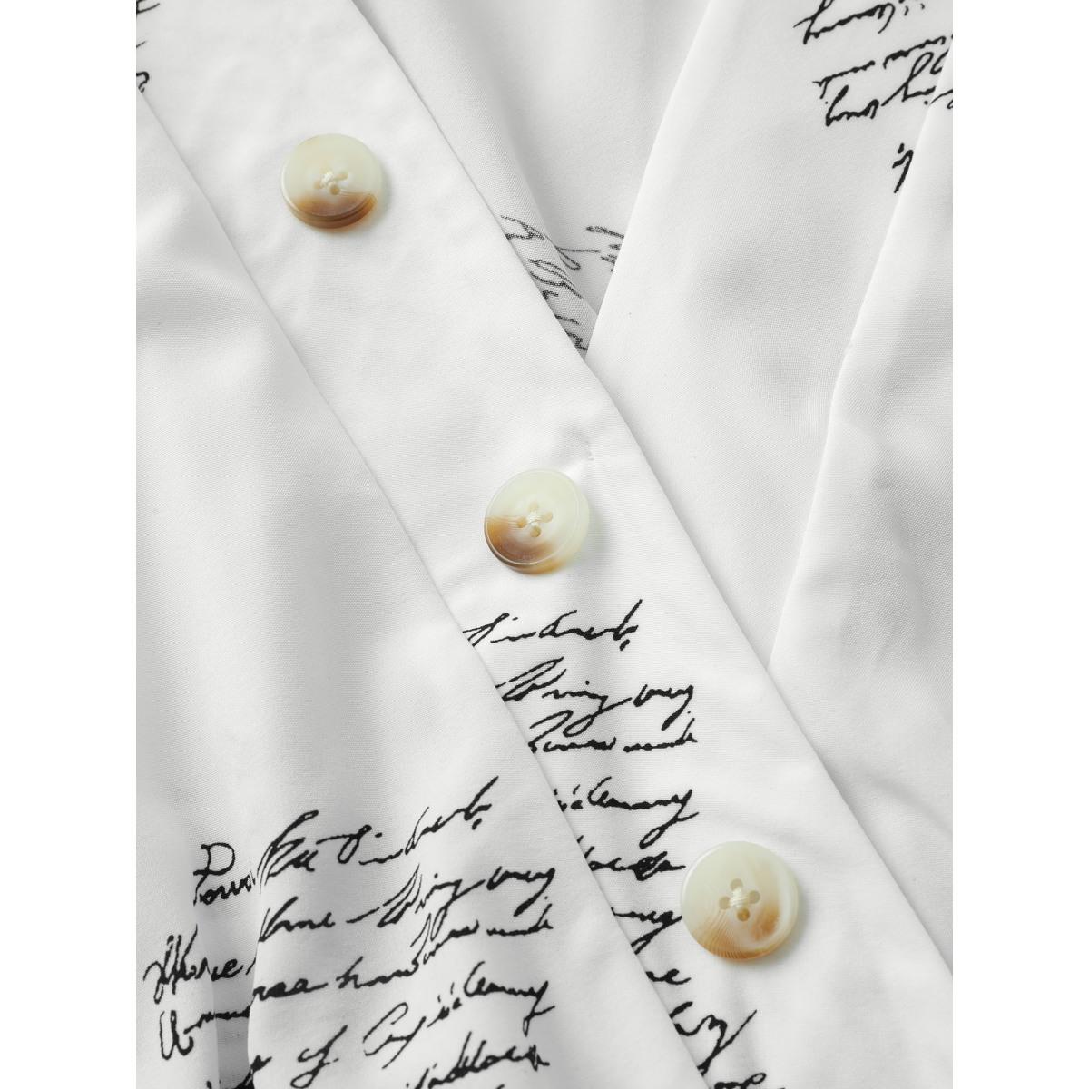 Plus Size White Letter Elastic Waist Button Detail Blouse Women At the Office Long Sleeve V-neck Work Blouses BloomChic 22-24/3X Product Image