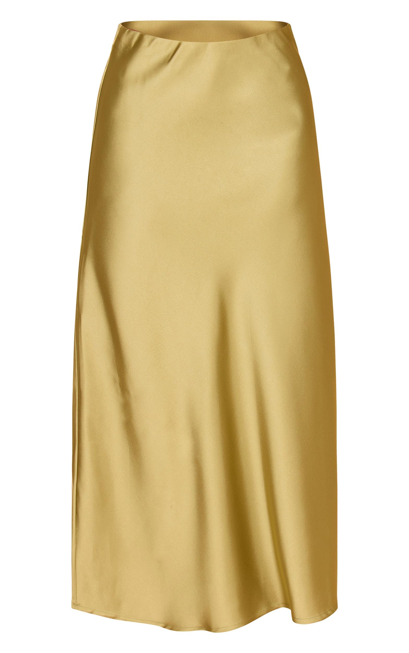 Petite Khaki Satin Flowy Maxi Skirt Product Image