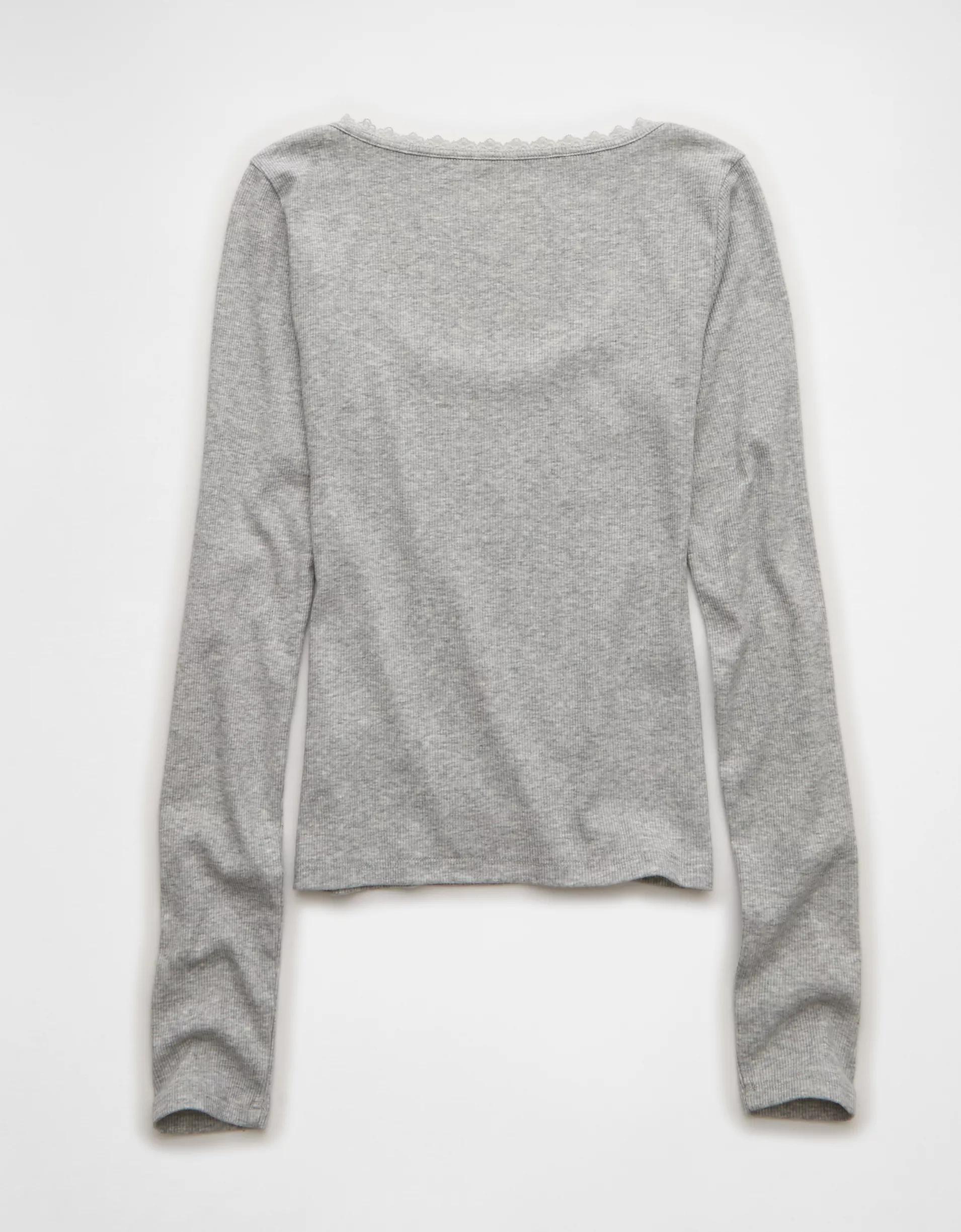 AE Lace-Trim Long Sleeve T-Shirt Product Image