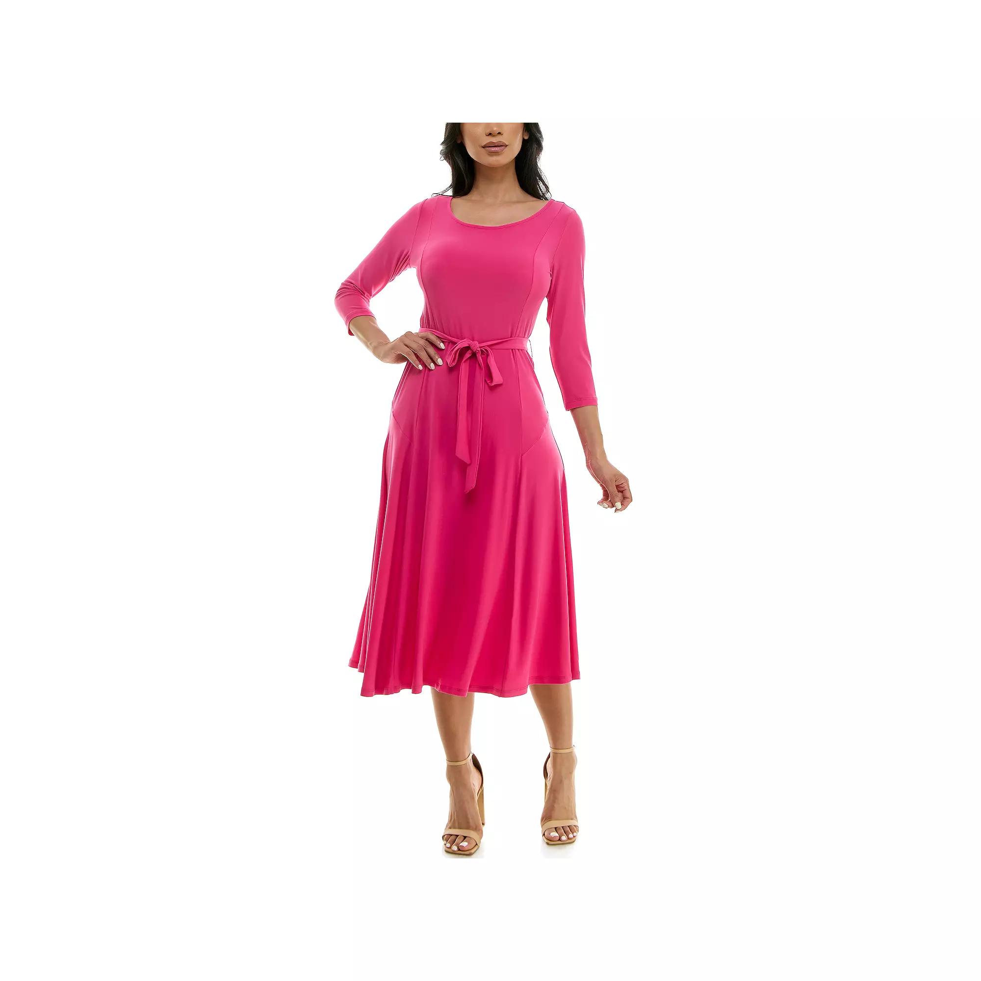 Women's Nina Leonard Sylvia Midi Dress with Sash,  Product Image