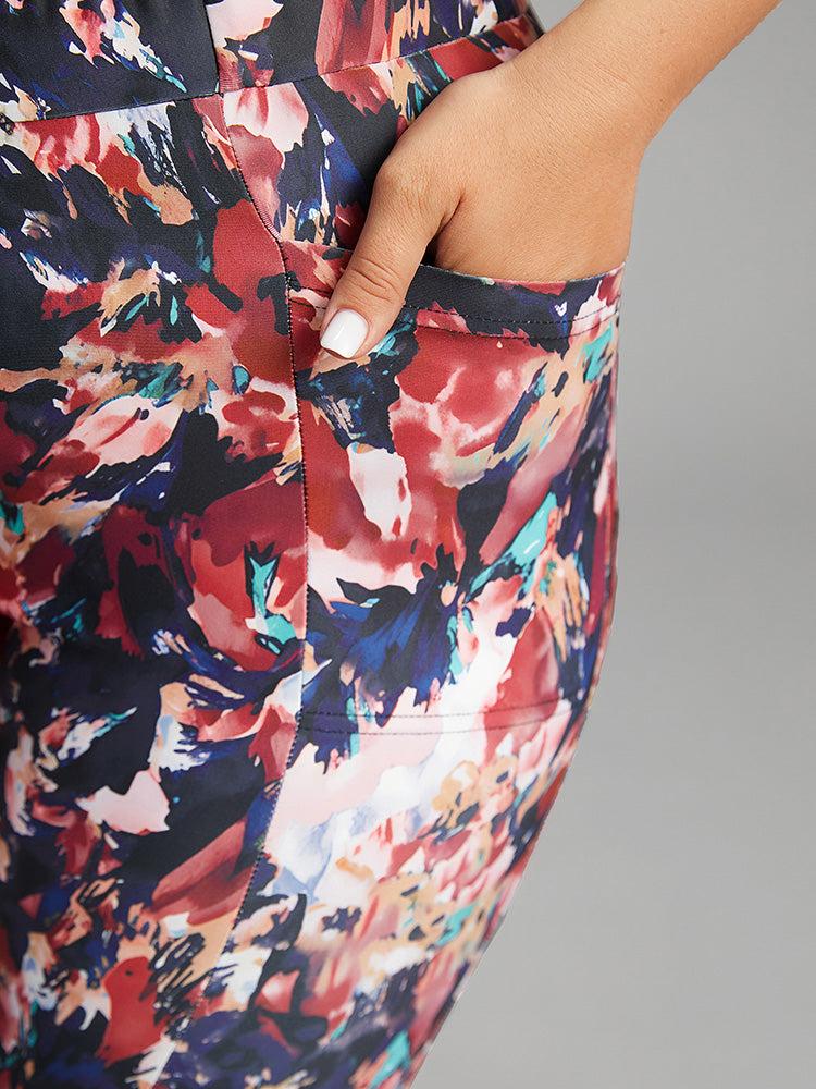 Pixel Flower Pocket Elastic Waist High Rise Leggings Female Product Image