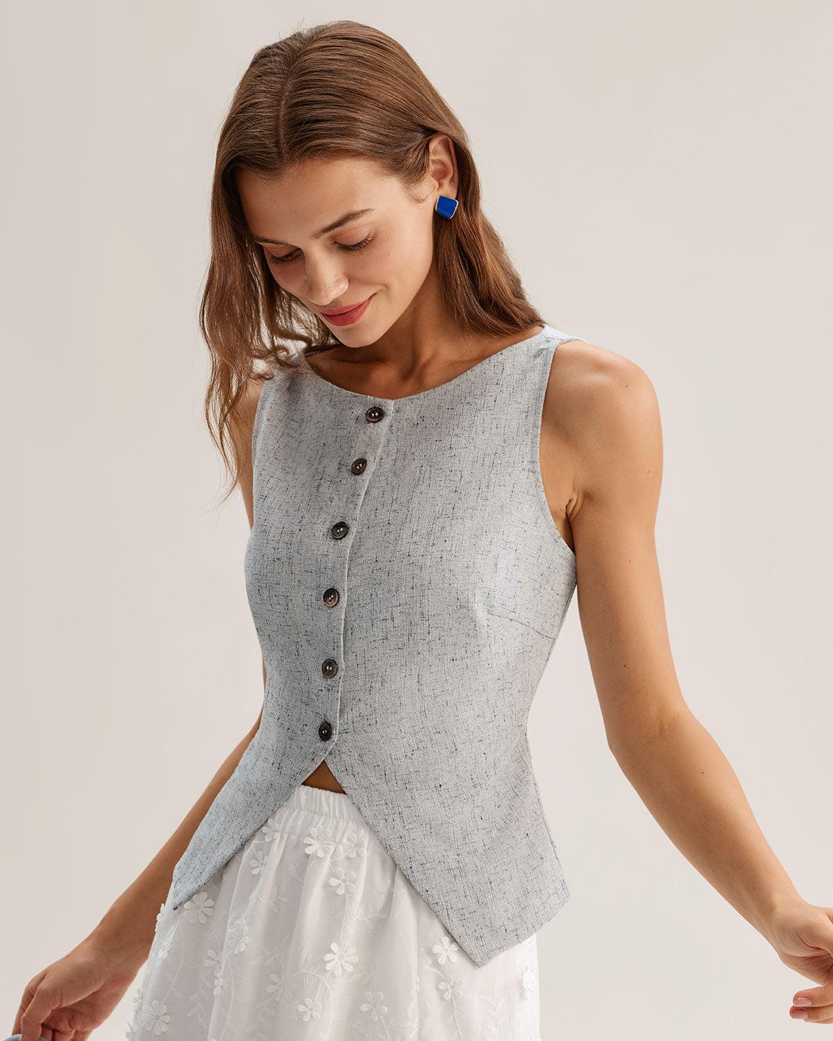 Blue Textured Button Vest Product Image