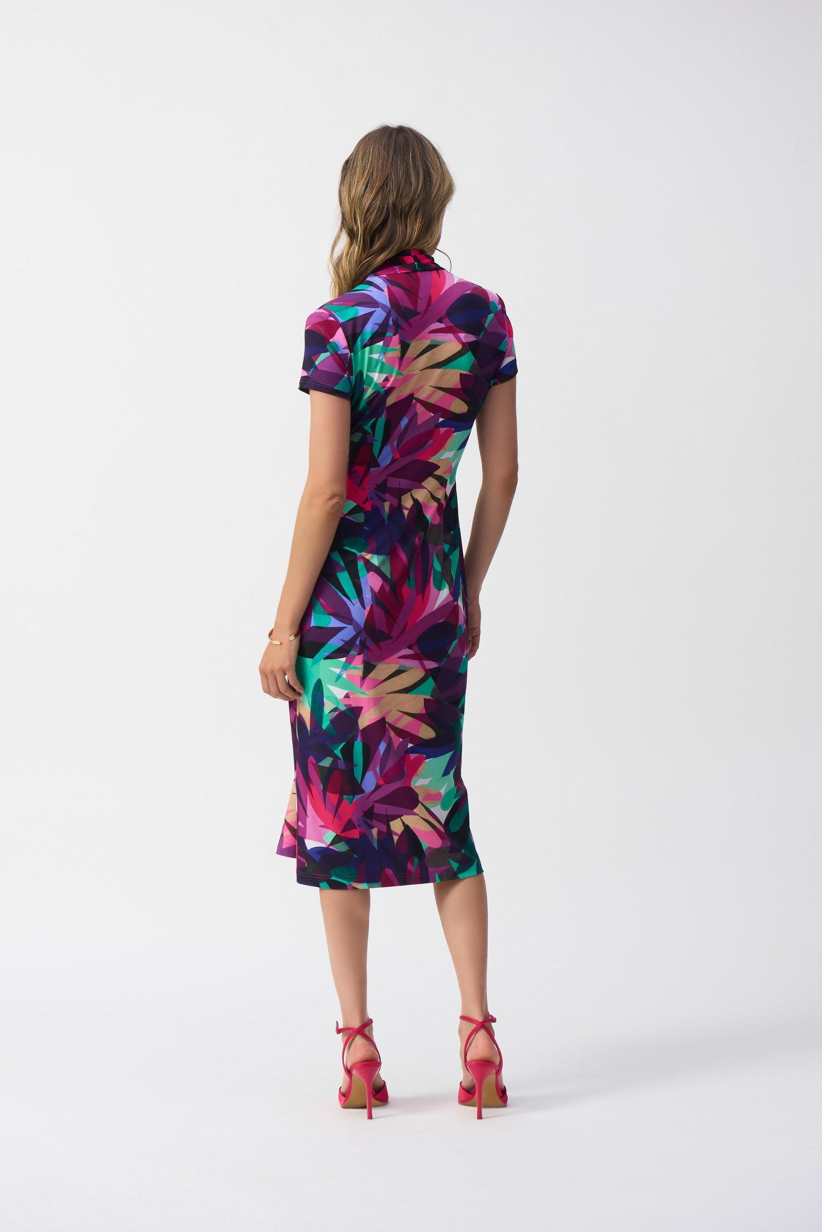 Silky Knit Tropical Print Wrap Dress- Multi Product Image