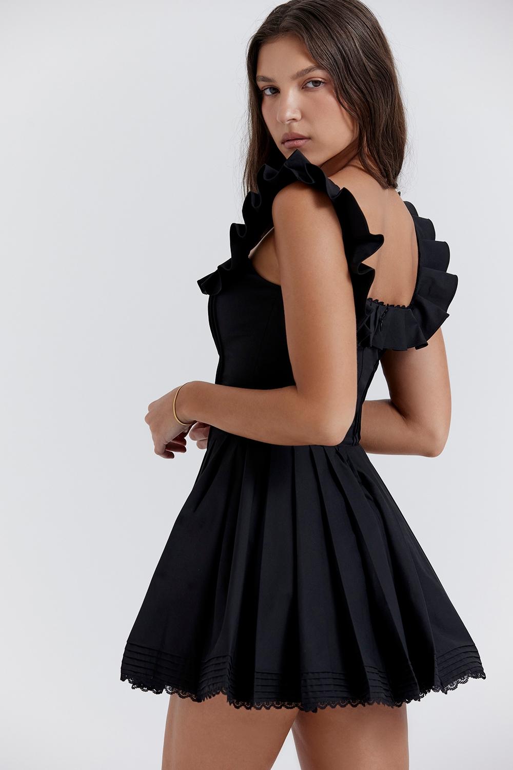Jemima  black pin tuck pleated dress Product Image