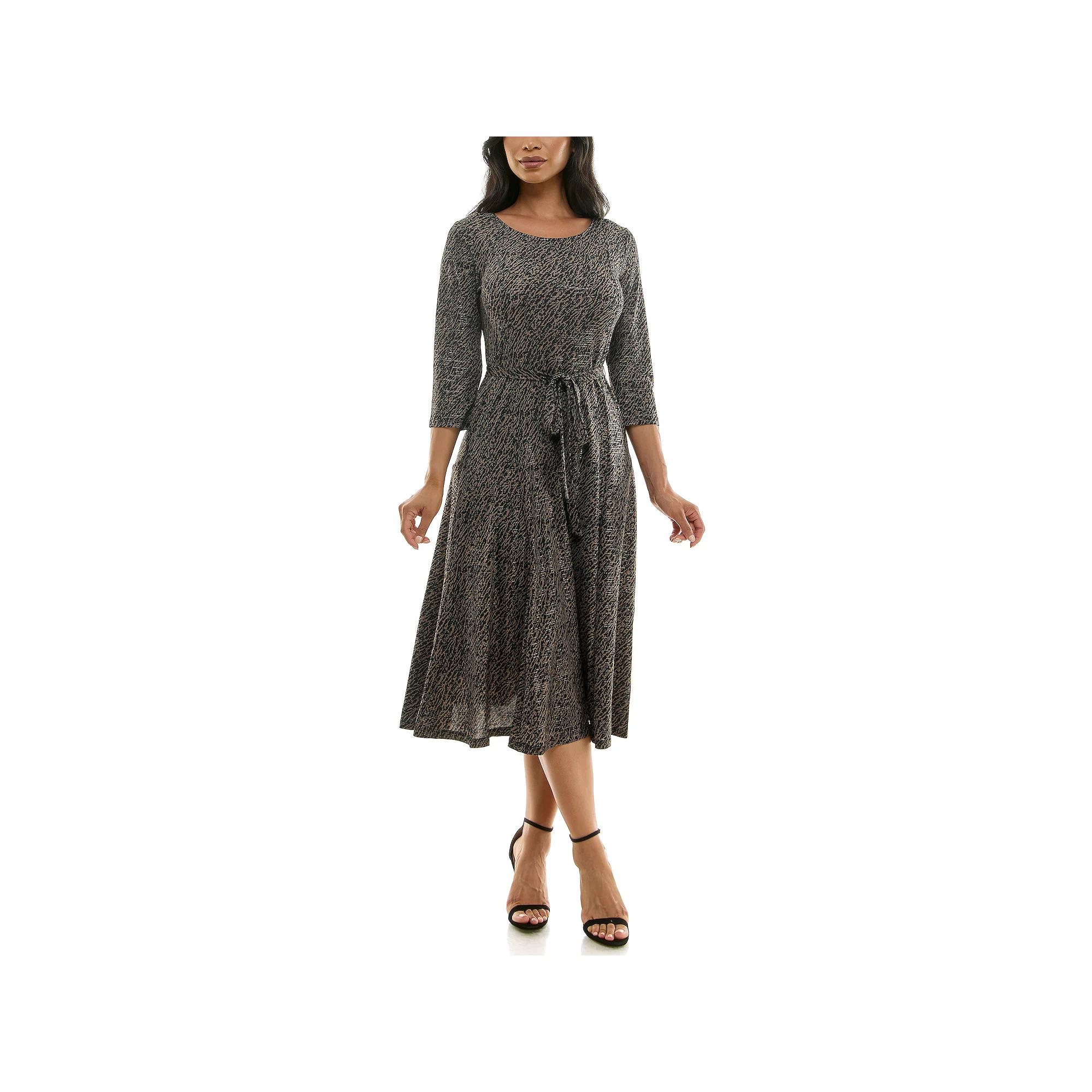 Women's Nina Leonard Sylvia Midi Dress with Belt,  Product Image