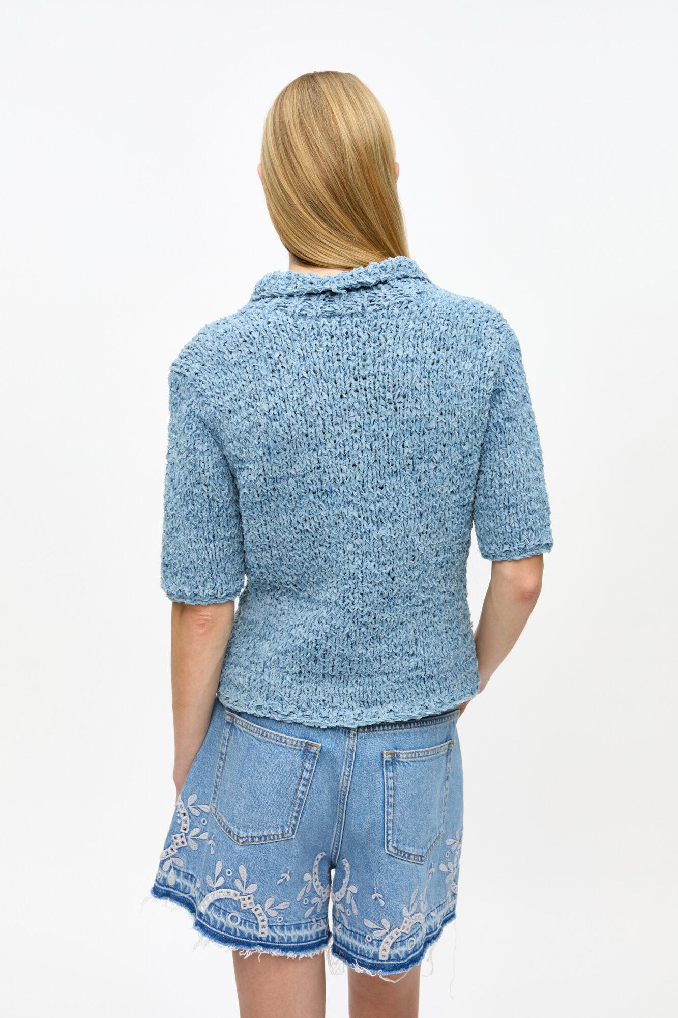 Blue Denim Handknit Polo Product Image