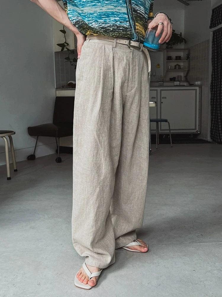 RT No. 18107 PLEATED LINEN STRAIGHT PANTS Product Image