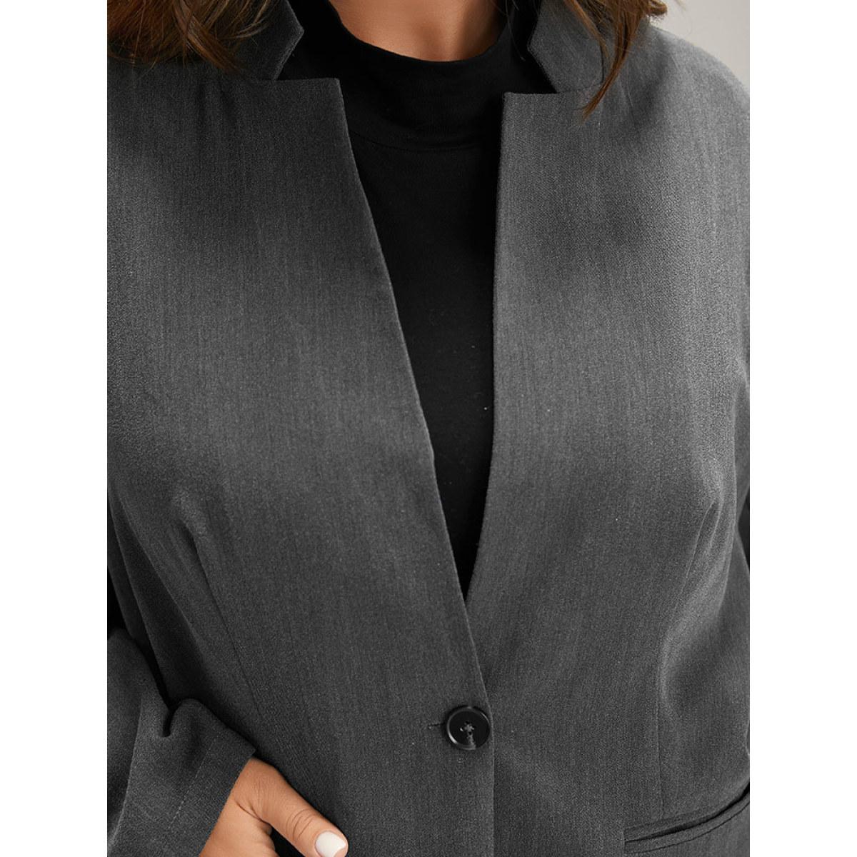 Plus Size Stand Collar Button Up Pocket Blazer Gray Women Office Plain Plain Sleeve Long Sleeve Stand-up collar 30/6X Pocket Office Blazers BloomChic Product Image