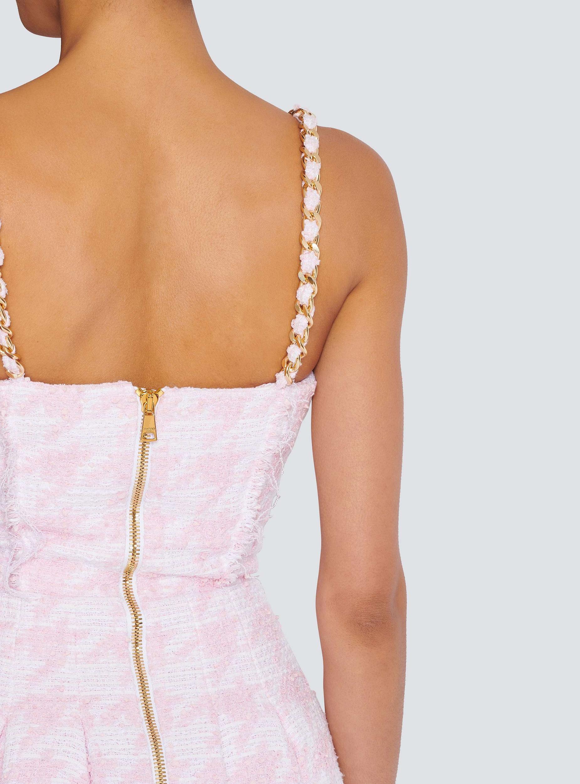 Strappy houndstooth tweed A-line dress  Product Image