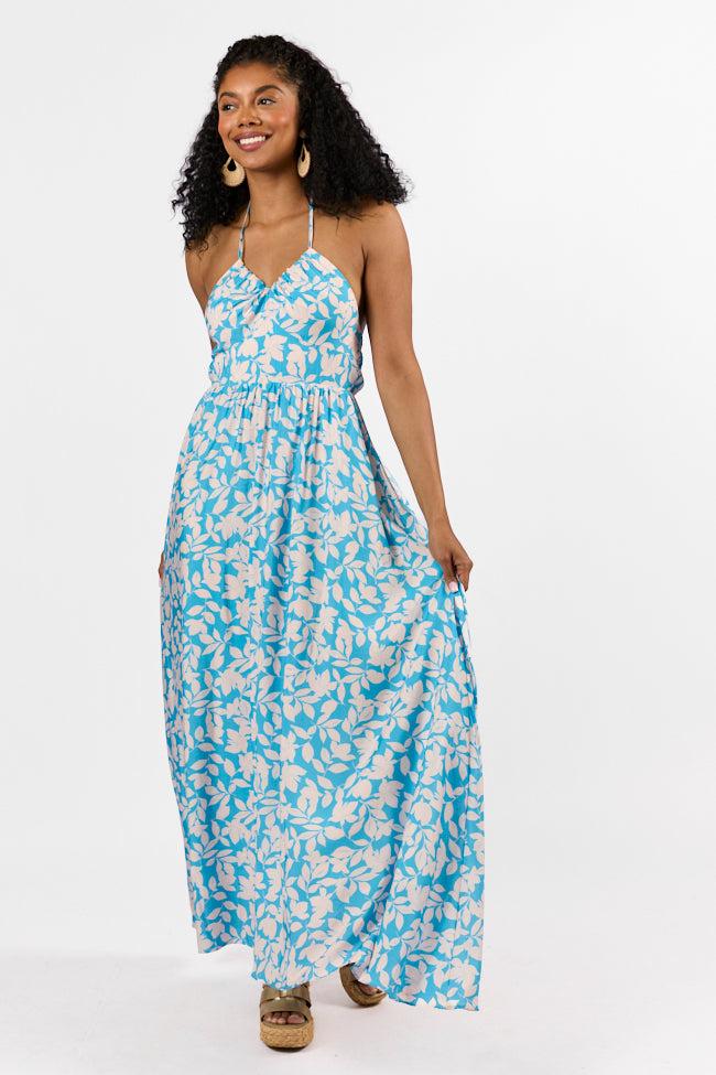 Golden Days Blue Halter Neck Printed Maxi Dress FINAL SALE Product Image