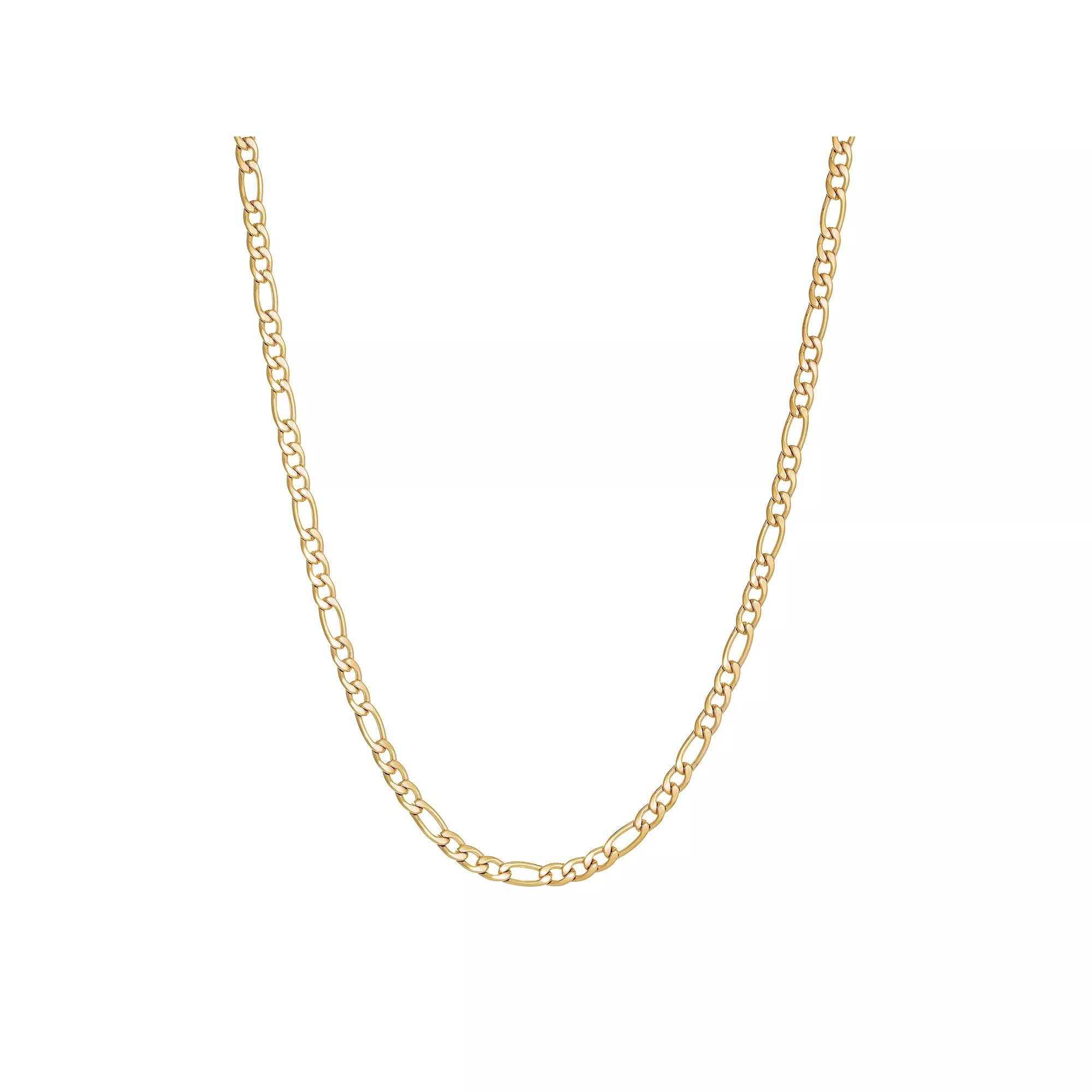 Mens LYNX Stainless Steel 3 mm Figaro Chain Necklace Gold Tone Product Image