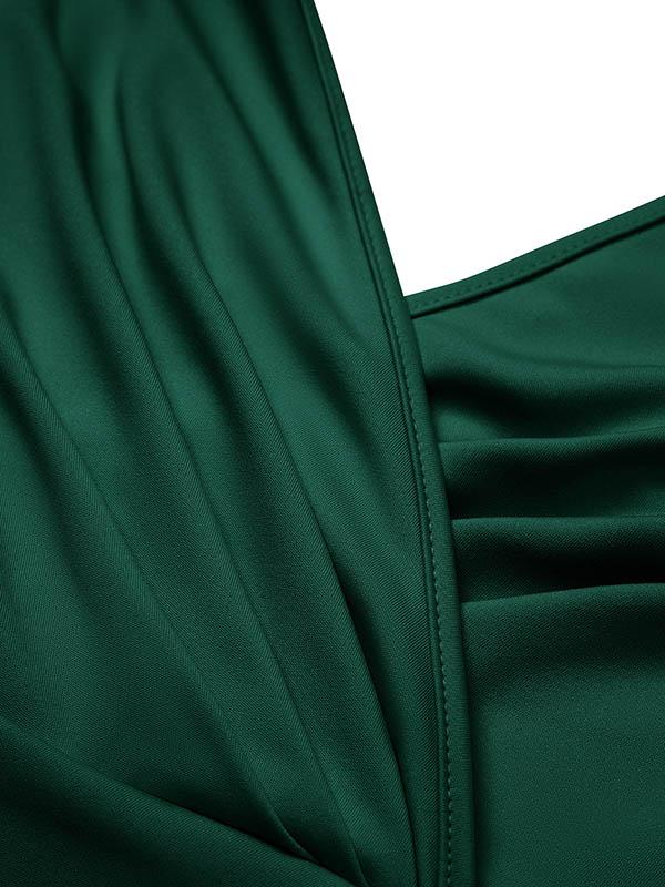 Bodycon Sleeveless Pleated Solid Color Split-front Zipper V-neck Midi Dresses Product Image