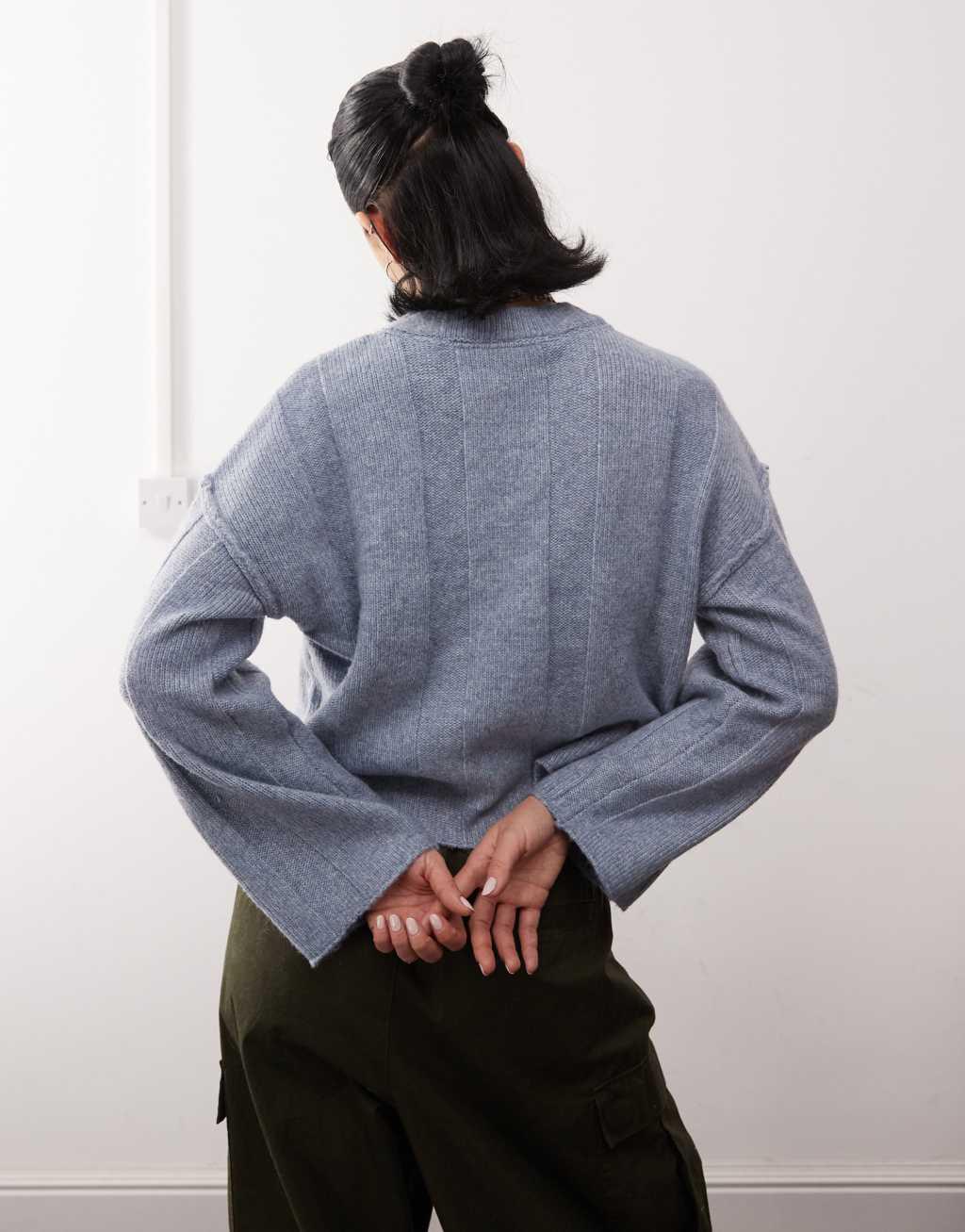 Noisy May textured knit sweater in gray blue Product Image