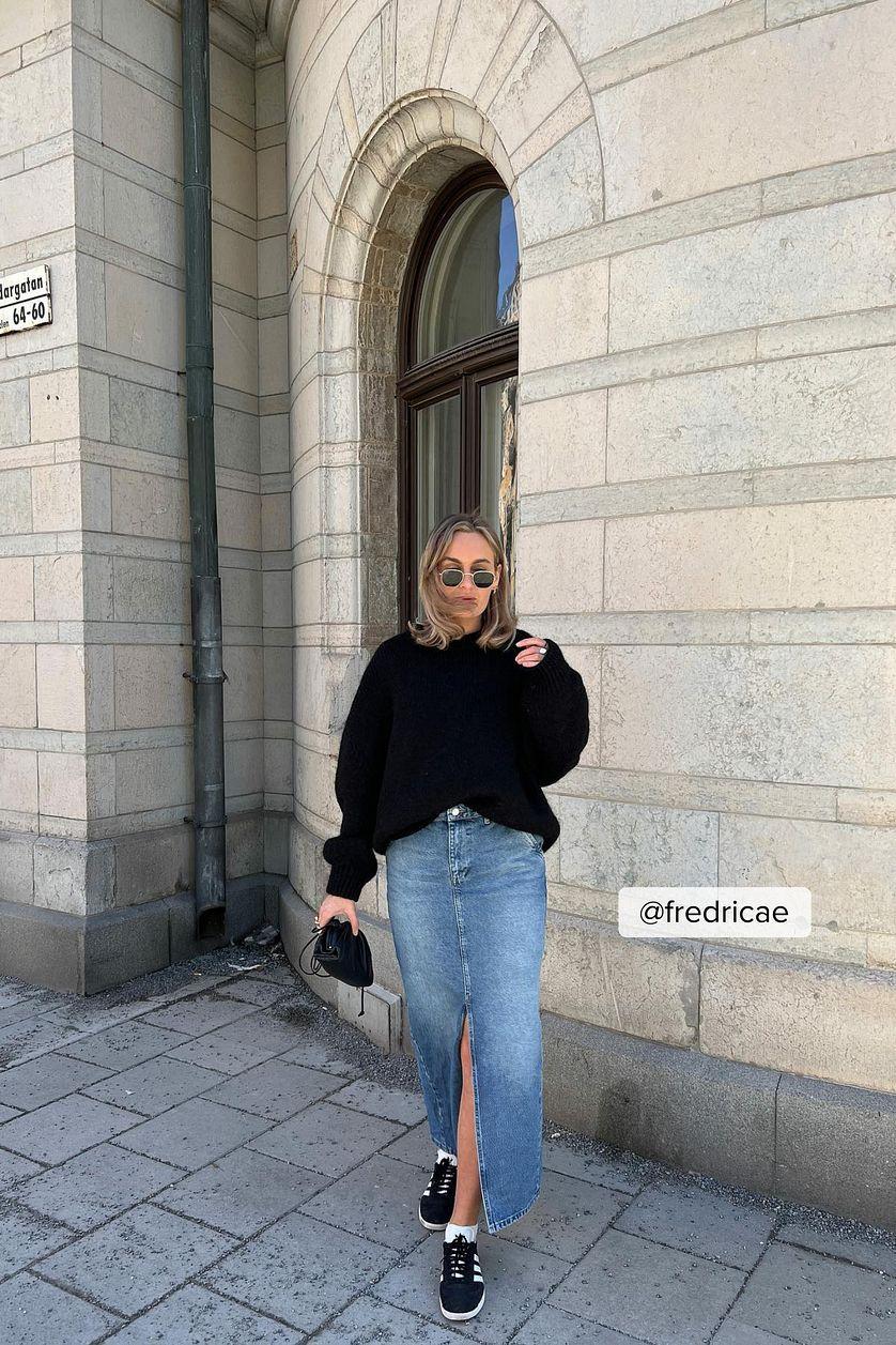 Slit Detailed Maxi Denim Skirt Product Image