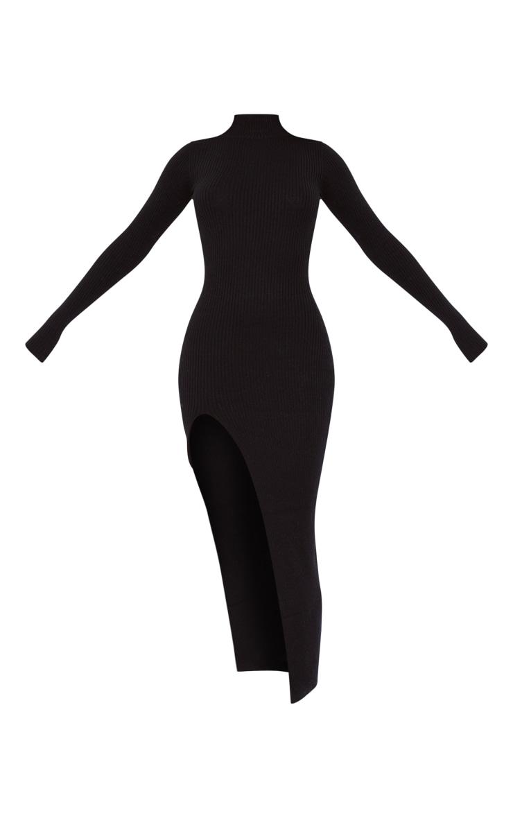 Tall Black Knitted Ribbed Side Split Maxi Dress Product Image