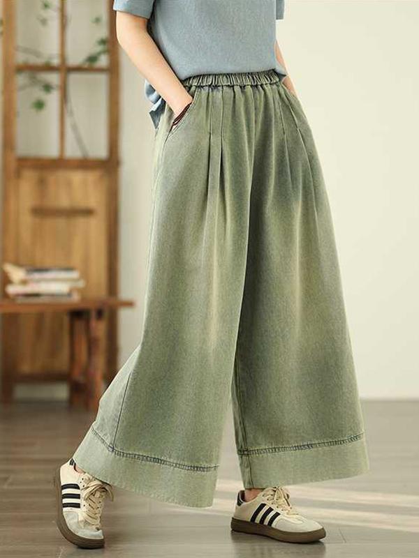 Loose Wide Leg Elasticity Pleated Pockets Jean Pants Bottoms Trousers Product Image
