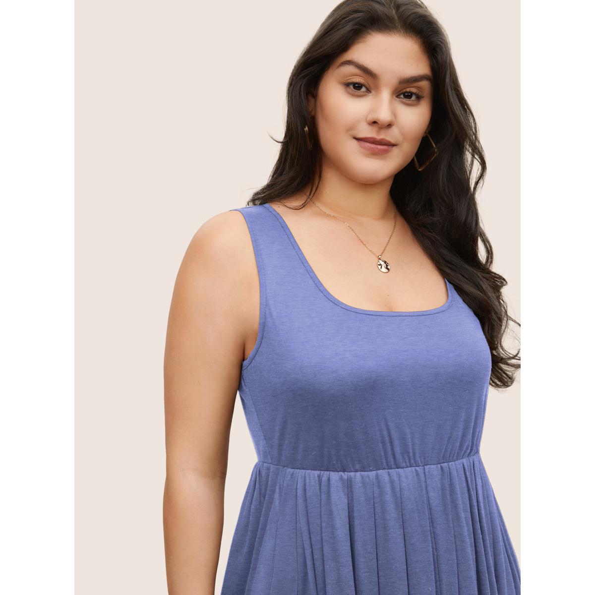 Plus Size Supersoft Essentials Solid Gathered Tank Dress Skyblue Women Basics Non U-neck Sleeveless Curvy Midi Dress BloomChic 14-16/1X Product Image