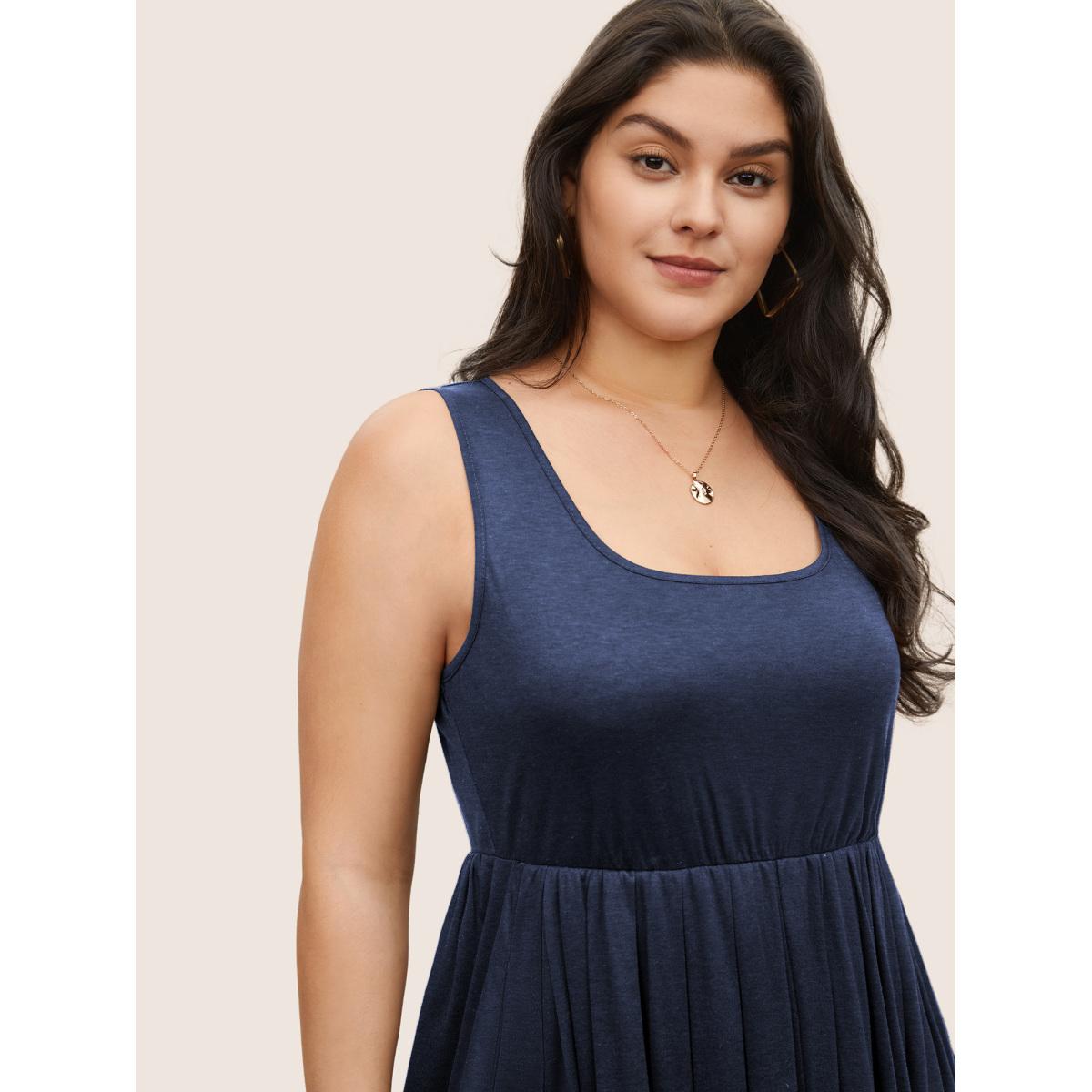 Plus Size Supersoft Essentials Solid Gathered Tank Dress Navy Women Basics Non U-neck Sleeveless Curvy Midi Dress BloomChic 10/M Product Image