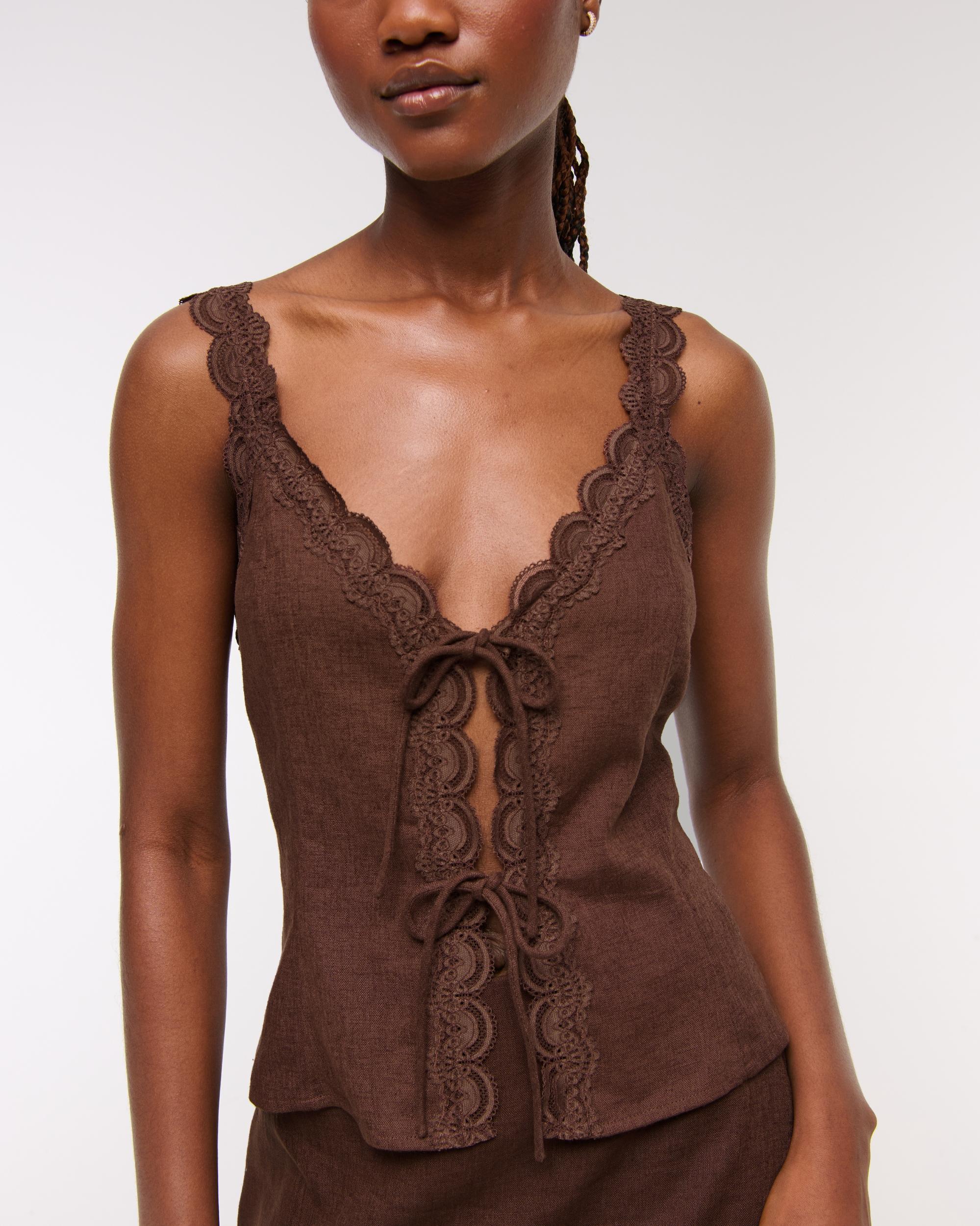 Lace-Trim Tie-Front Peplum Top Product Image