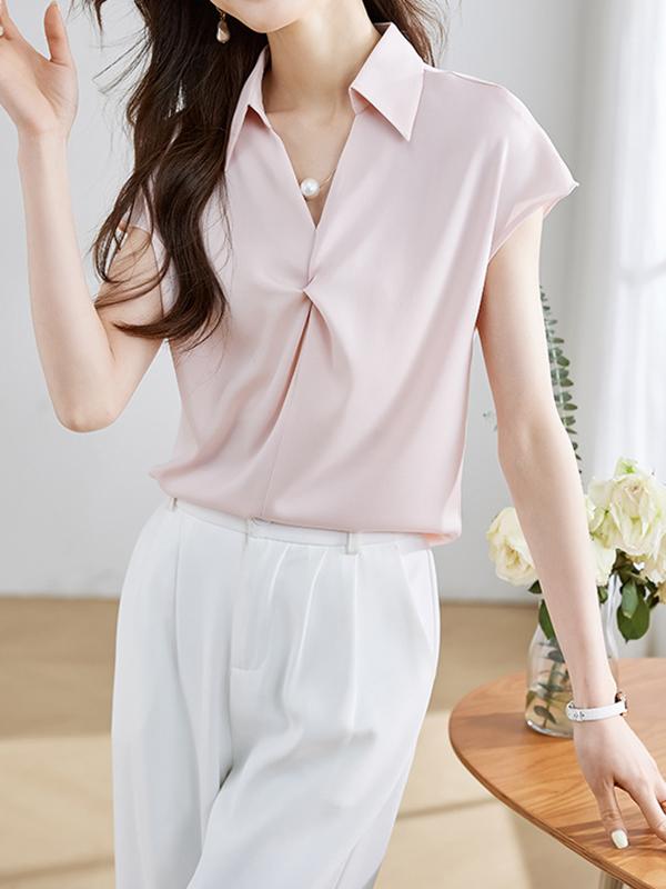 Loose Raglan Sleeve Solid Color Split-Joint Lapel Blouses&Shirts Tops Product Image