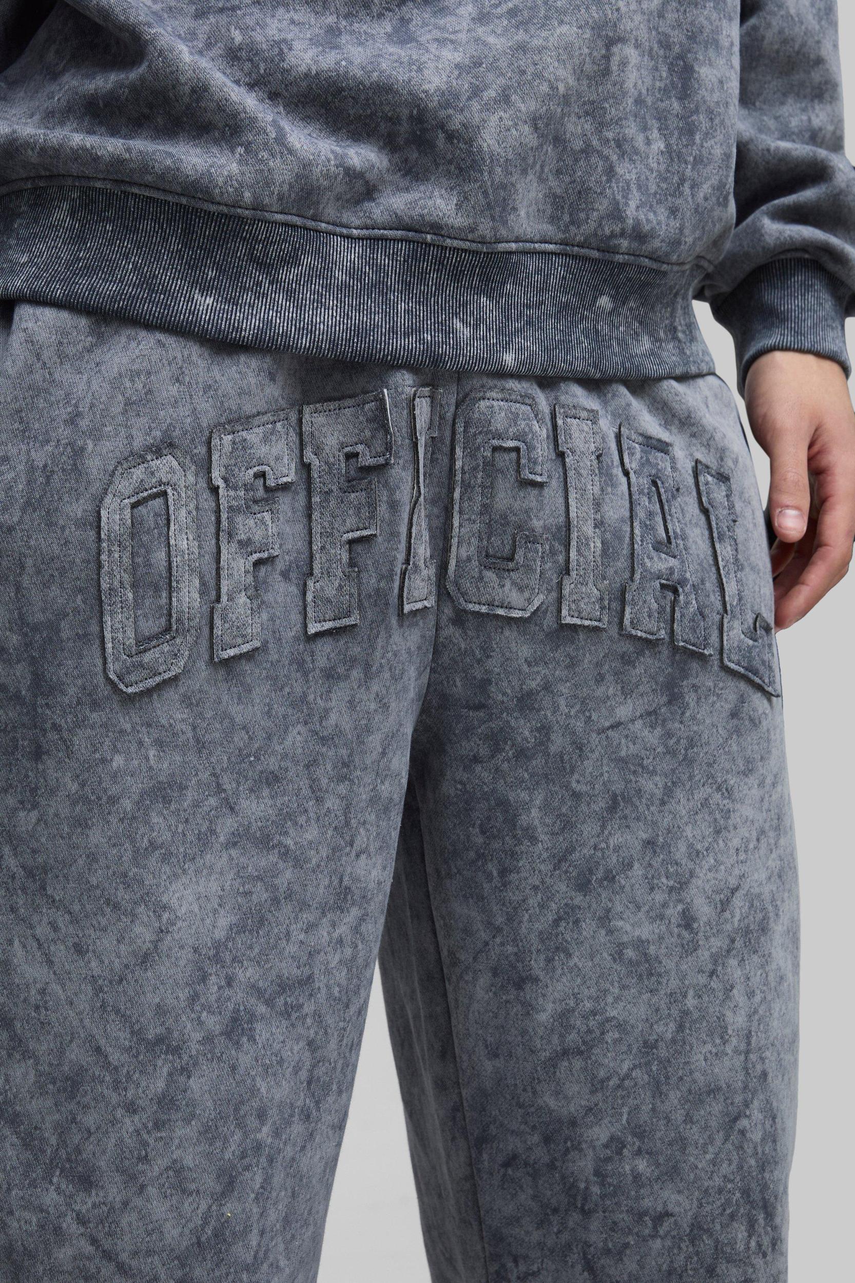 Wide Leg Official Applique Washed Sweatpants | boohooMAN USA Product Image
