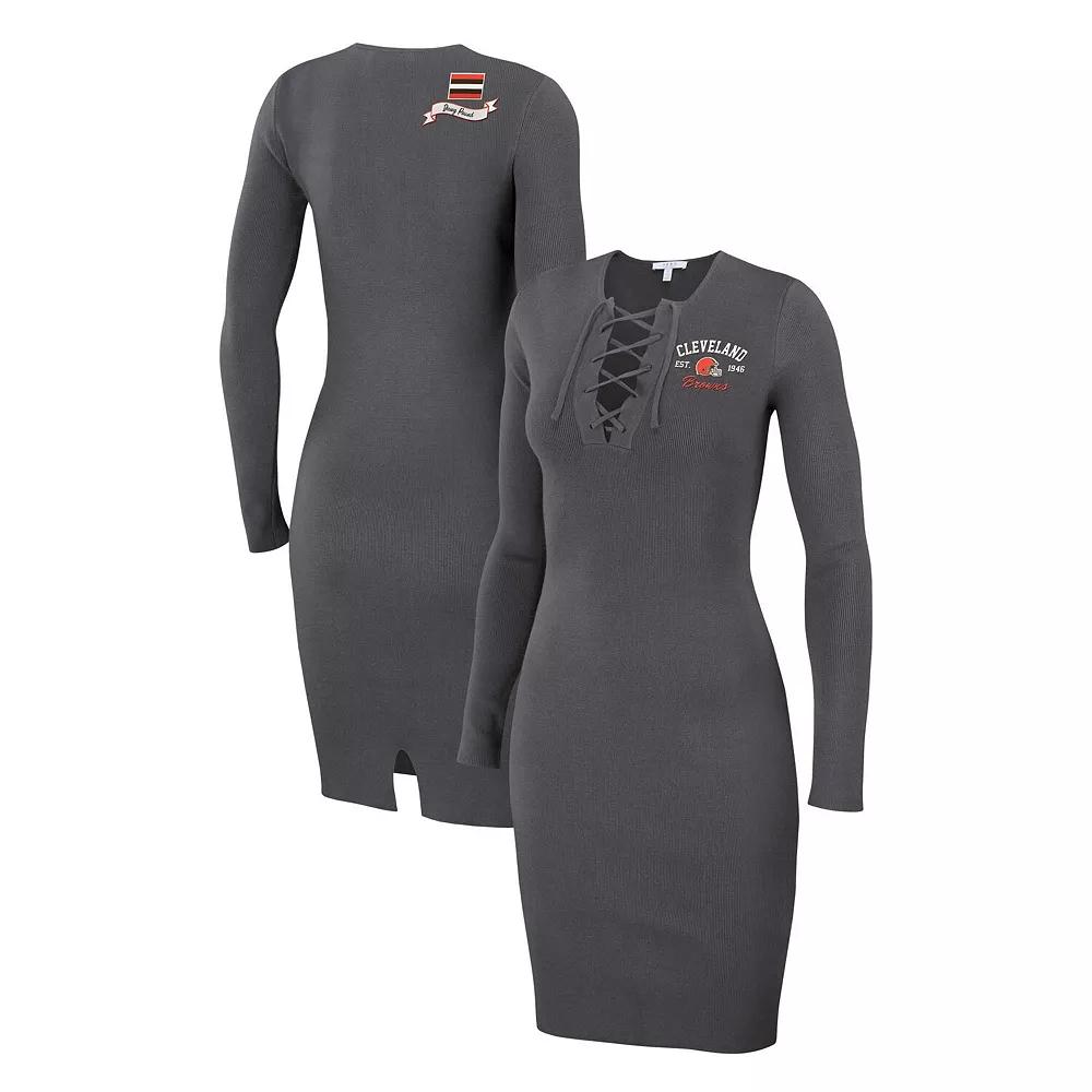 Women's WEAR by Erin Andrews Navy Chicago Bears Lace Up Long Sleeve Dress,  Product Image