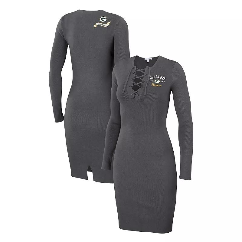 Women's WEAR by Erin Andrews Navy Chicago Bears Lace Up Long Sleeve Dress,  Product Image