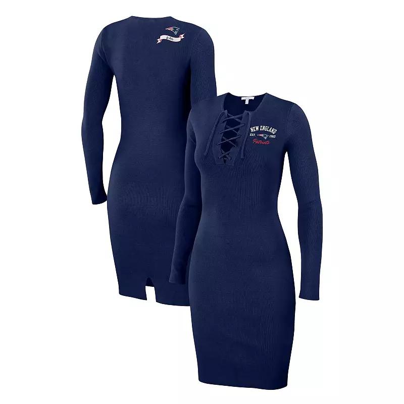 Women's WEAR by Erin Andrews Navy Chicago Bears Lace Up Long Sleeve Dress,  Product Image