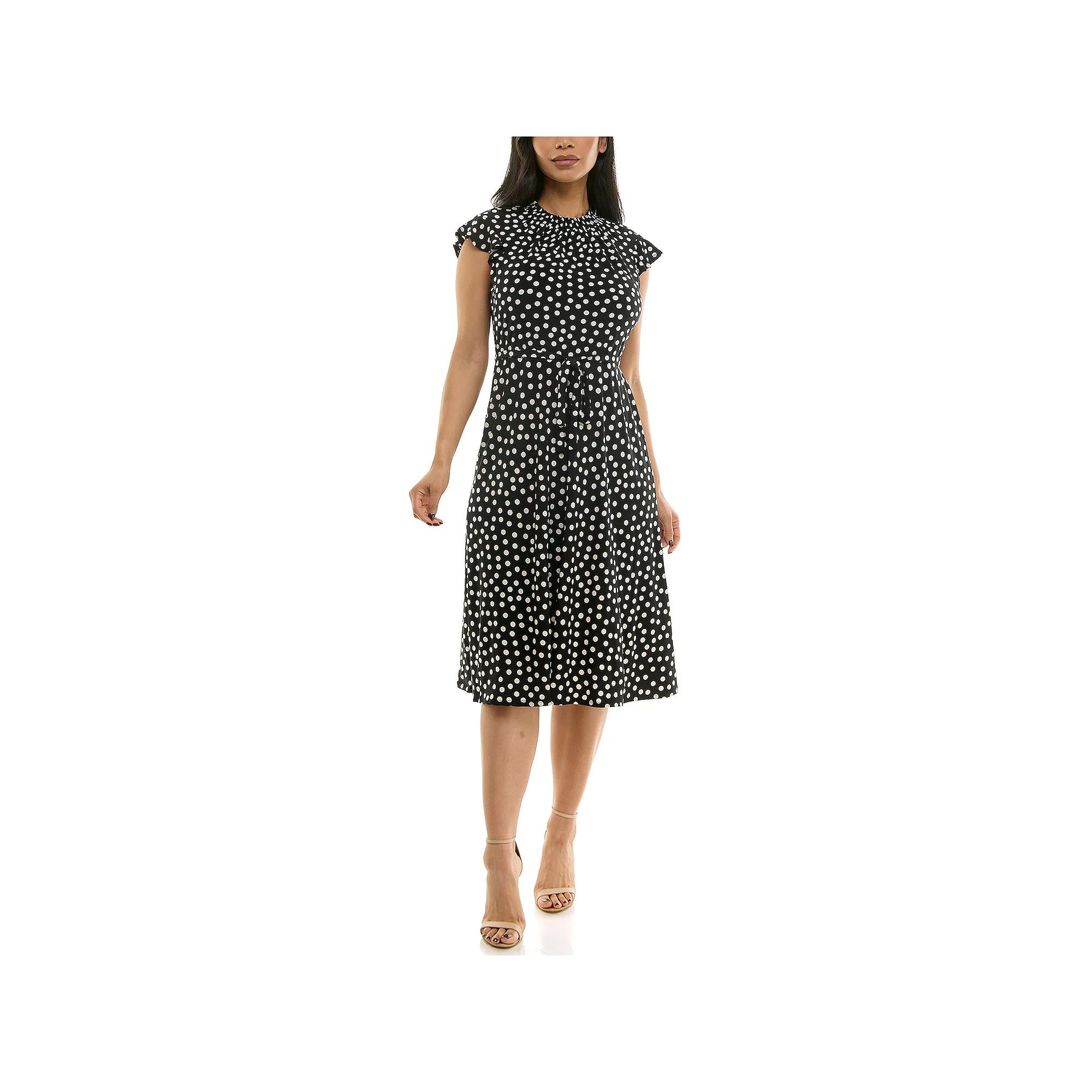 Women's Nina Leonard Smocked Printed Dress, Size: Medium, Black White Ice Product Image