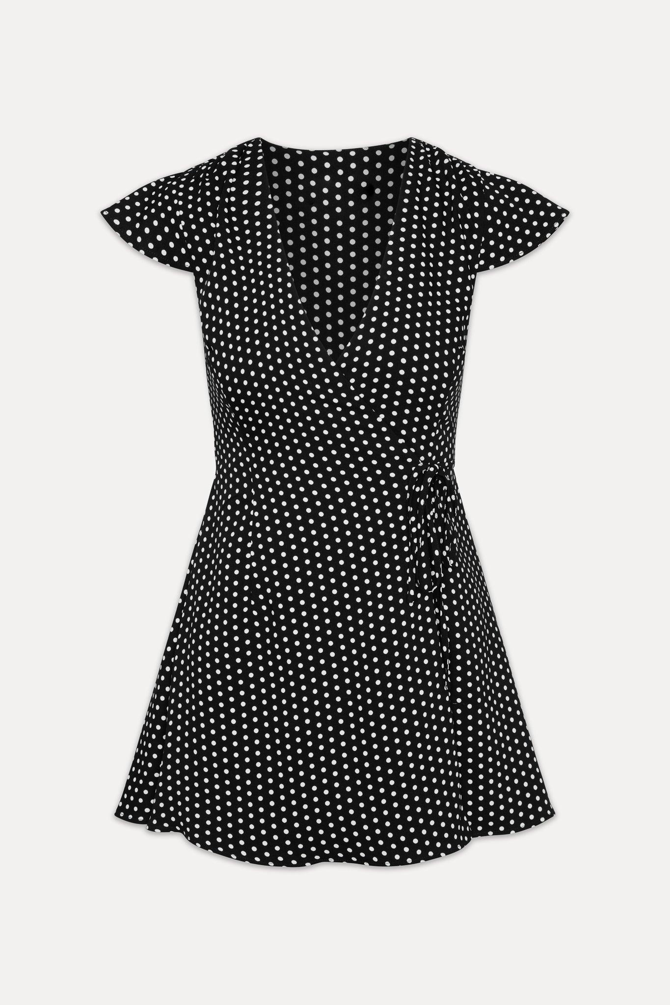 Lucy Wrap Mini Dress - Classic Polka Dot Product Image