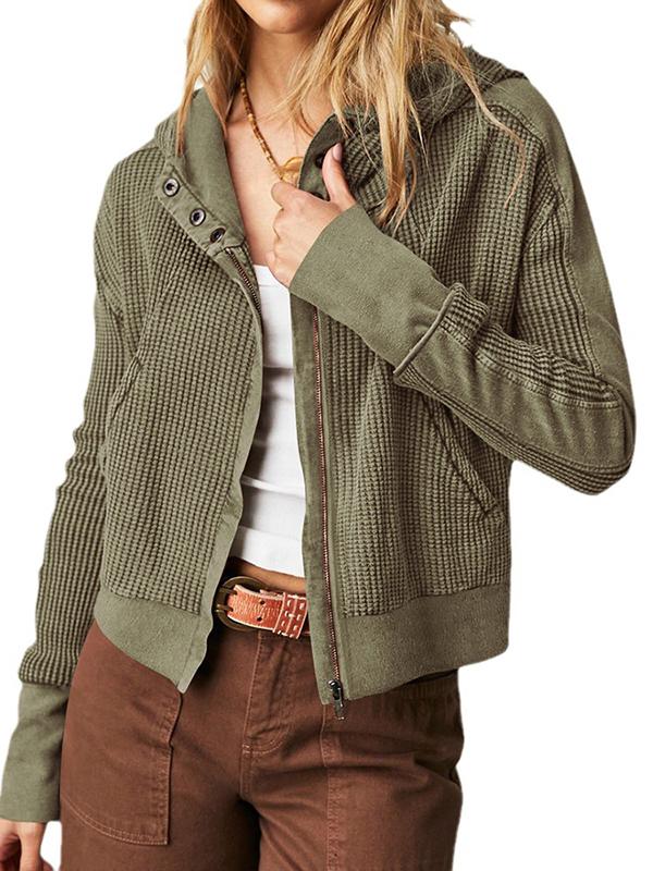 Hooded Long Sleeves Buttoned Pockets Split-Joint Zipper Hooded Outerwear Product Image