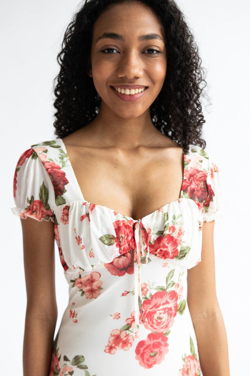 Puff Sleeve Floral Mesh Mini Dress Product Image