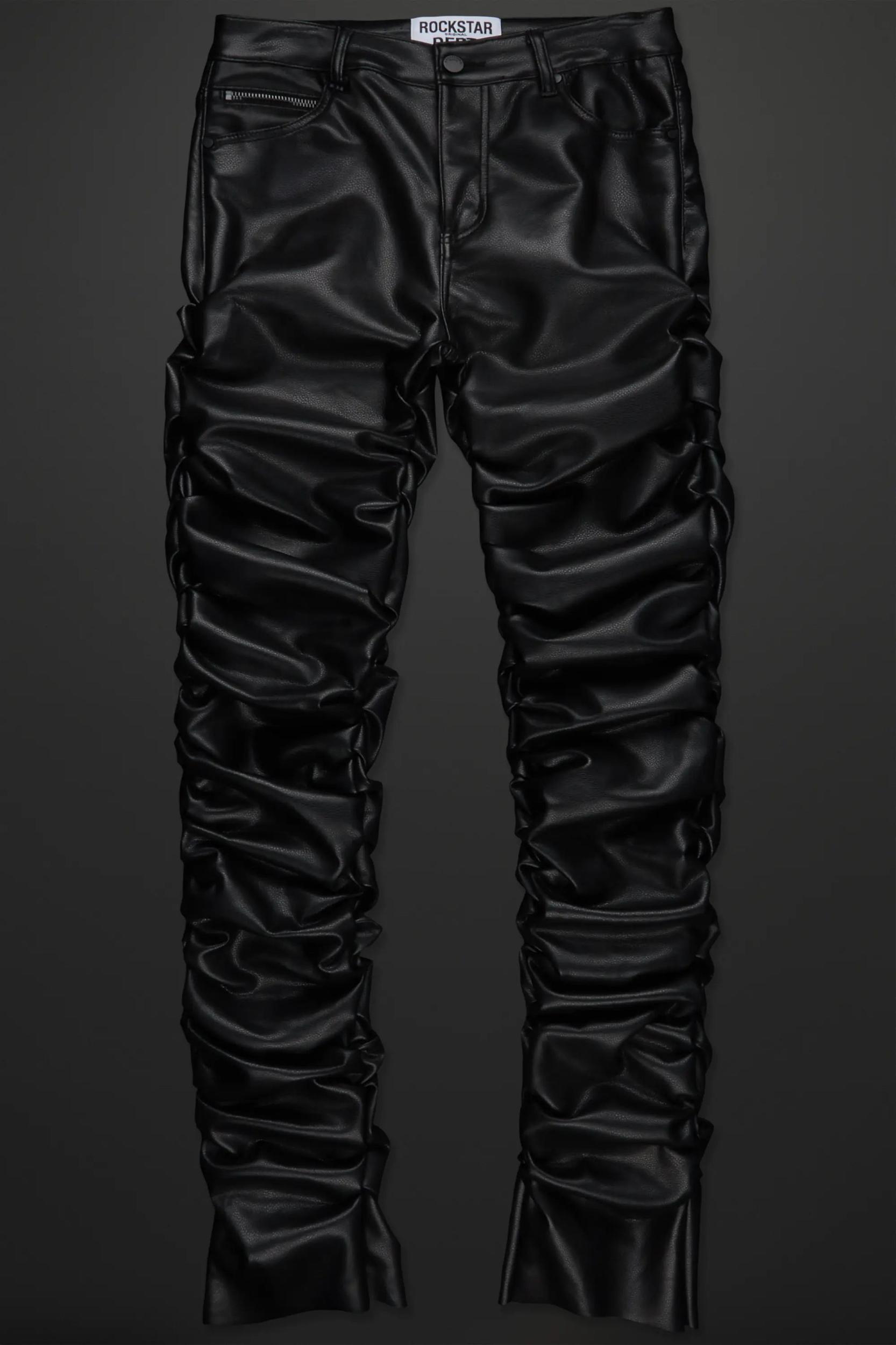 Huck Black Faux Leather Stacked Jean Male Product Image