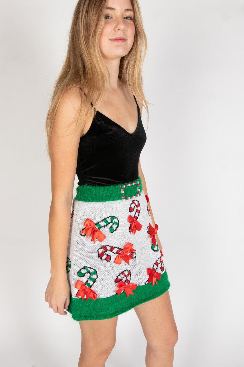 Christmas Candy Cane Sweater Skirt Product Image