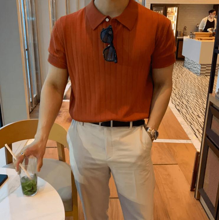 RT No. 9304 VERTICAL KNITTED SHORT SLEEVE COLLAR SHIRT Product Image