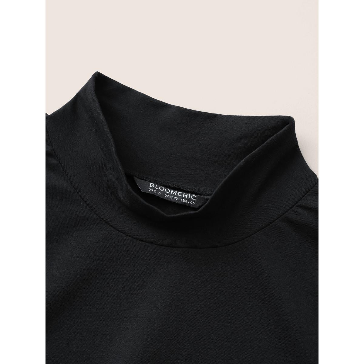 Plus Size Cotton Bodycon Mock Neck T-shirt Black Women Basics Non Plain Mock Neck Everyday T-shirts BloomChic 18-20/2X Product Image
