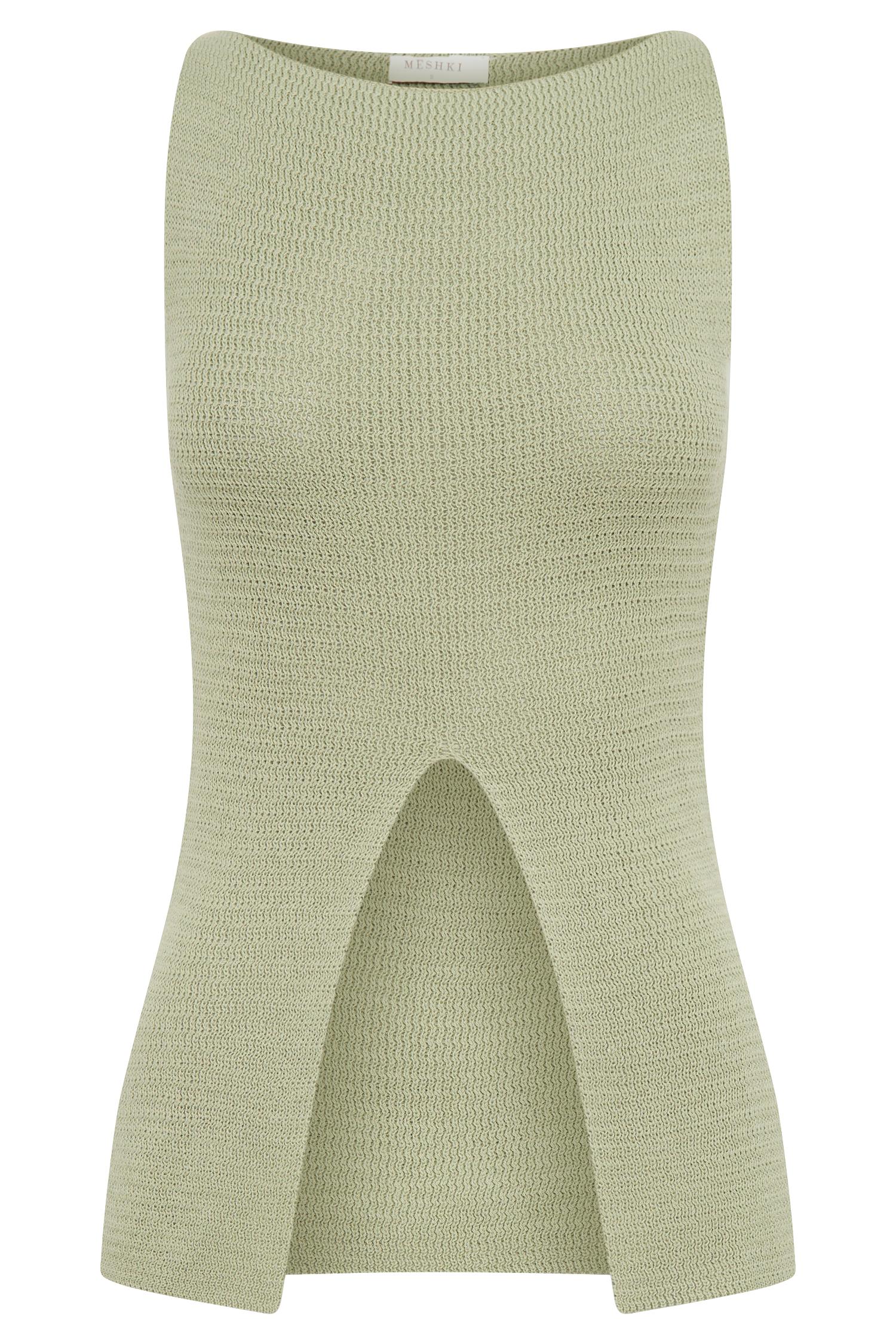 Ridley Knit Tank Top With Split - Pastel Green Product Image