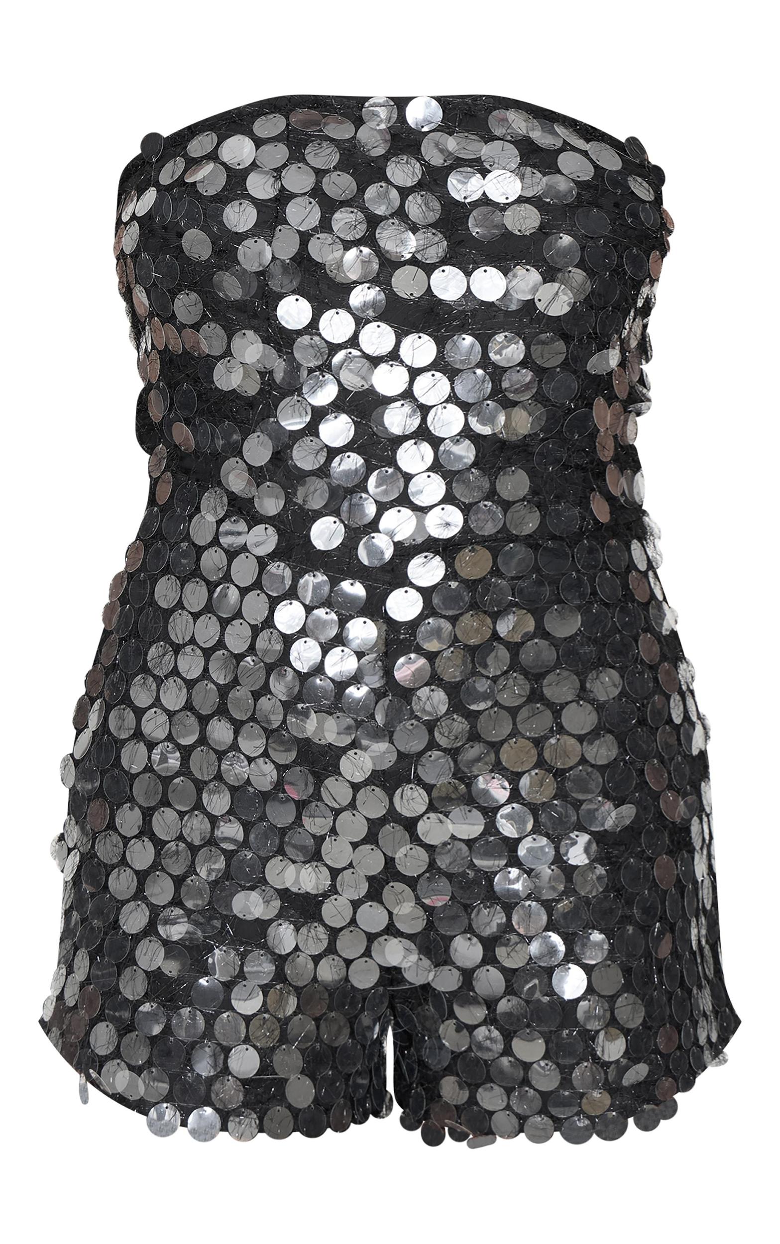 Black Disc Sequin Bandeau Romper Product Image