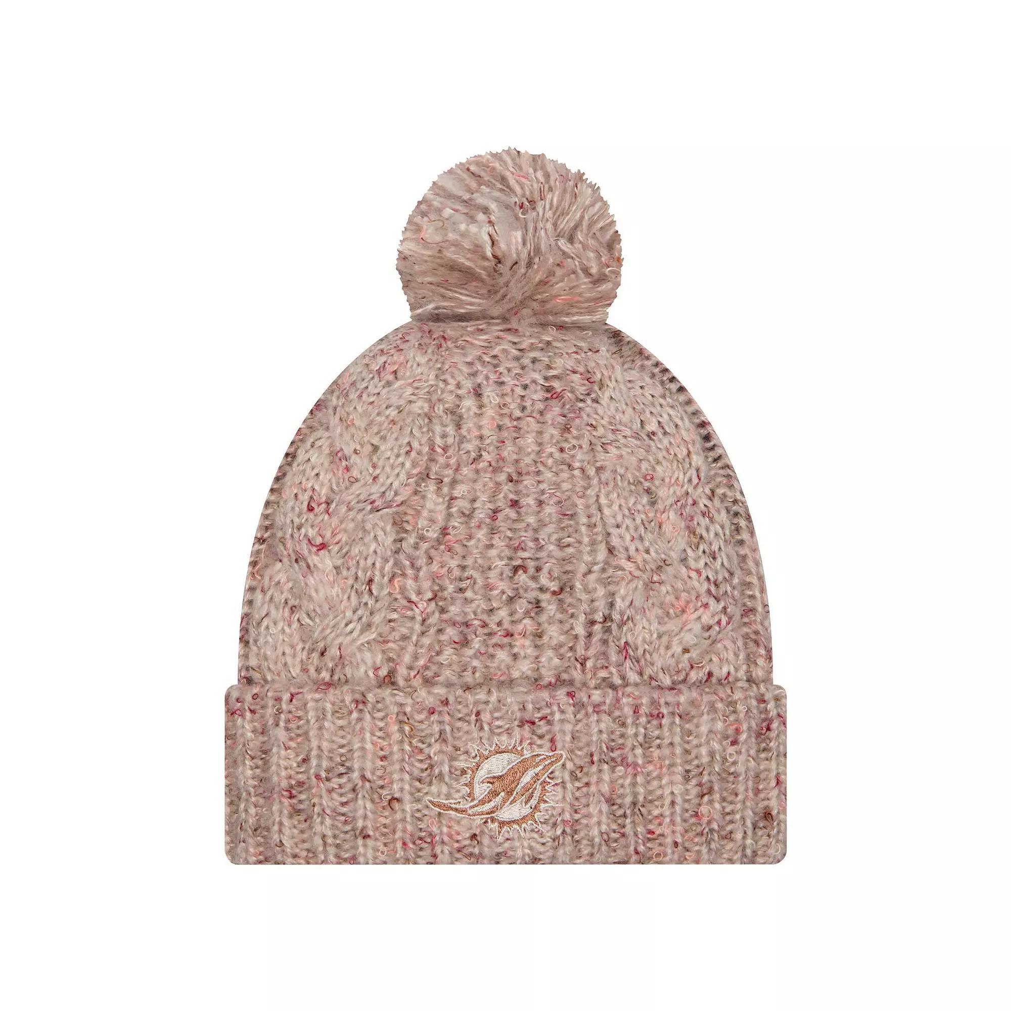 Women's New Era Stone Miami Dolphins Trendy Tone Cuffed Knit Hat with Pom, Team Product Image