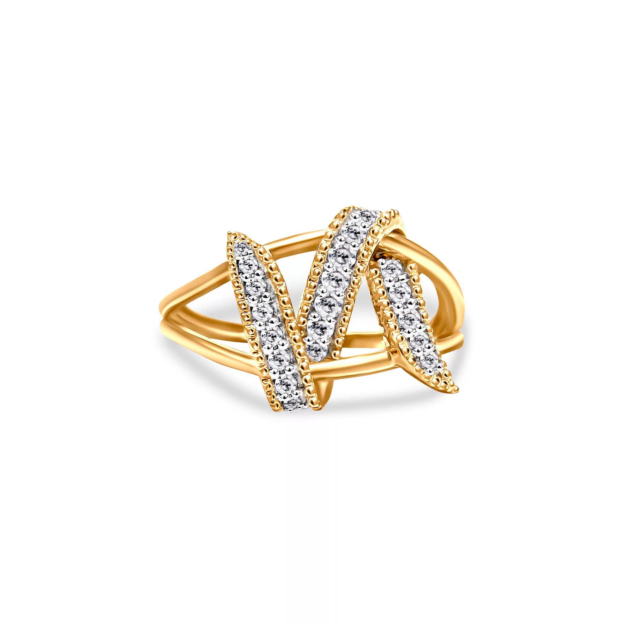 Haus of Brilliance 14k Gold Plated Sterling Silver 1/4 Carat T.W. Diamond Interlocking Bypass Ring, Women's, Size: 6, Gold Tone Product Image