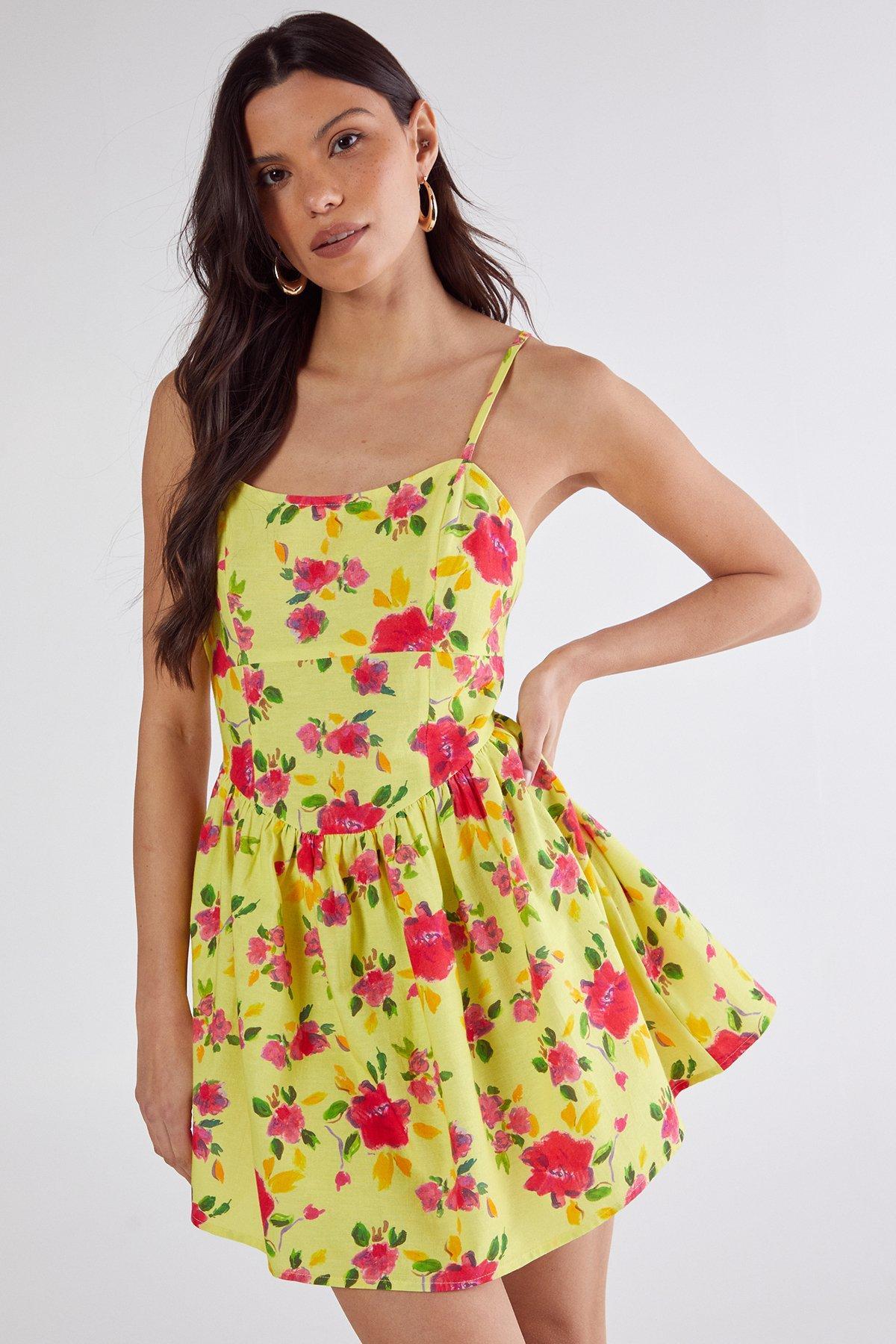 Floral Linen Mix Soft Corset Mini Dress Product Image