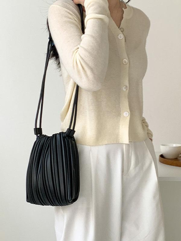 Drawstring Pleated Split-Joint Crossbody Bags Product Image