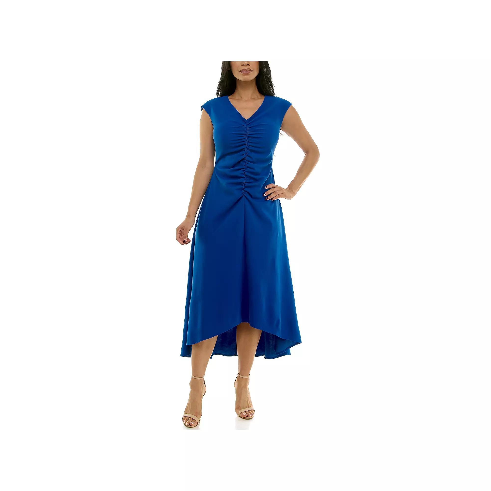 Women's Maison Tara V-Neck Cap Sleeve Ruched Front Midi Dress,  Product Image