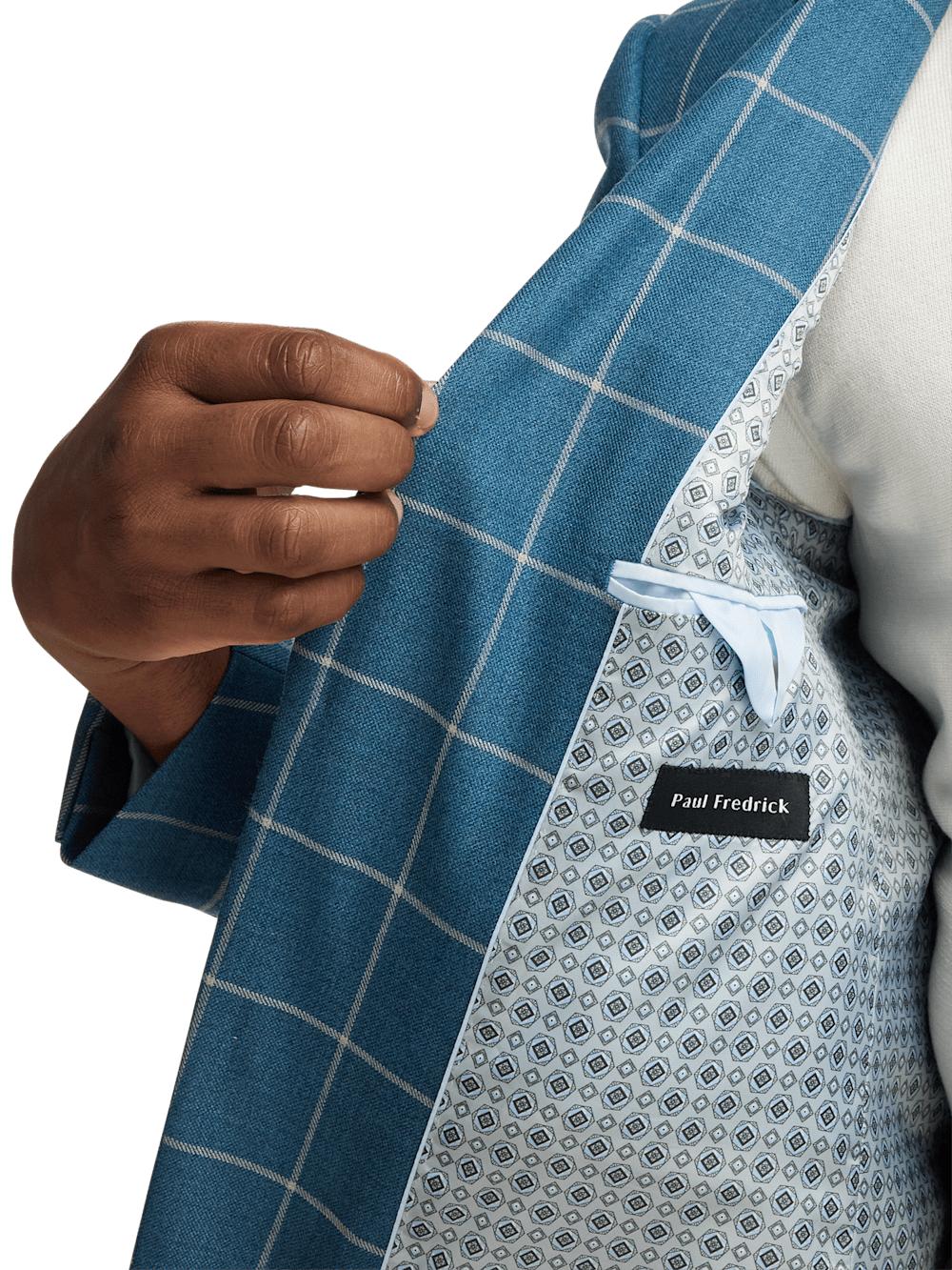 Wool Windowpane Single Breasted Peak Lapel Sport Coat - Teal Product Image