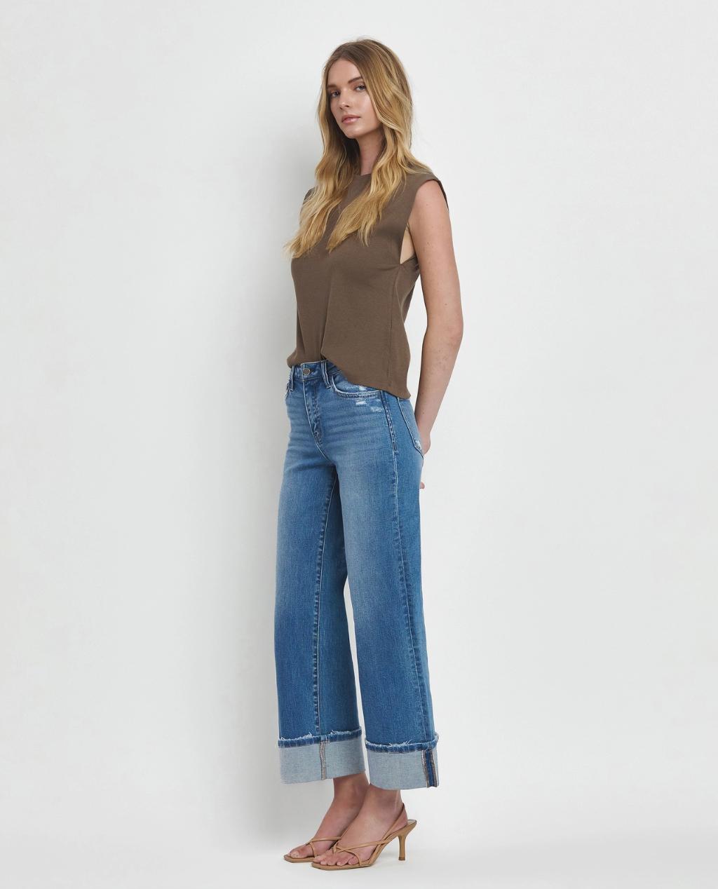 Cuffed Wide Leg Jeans Product Image