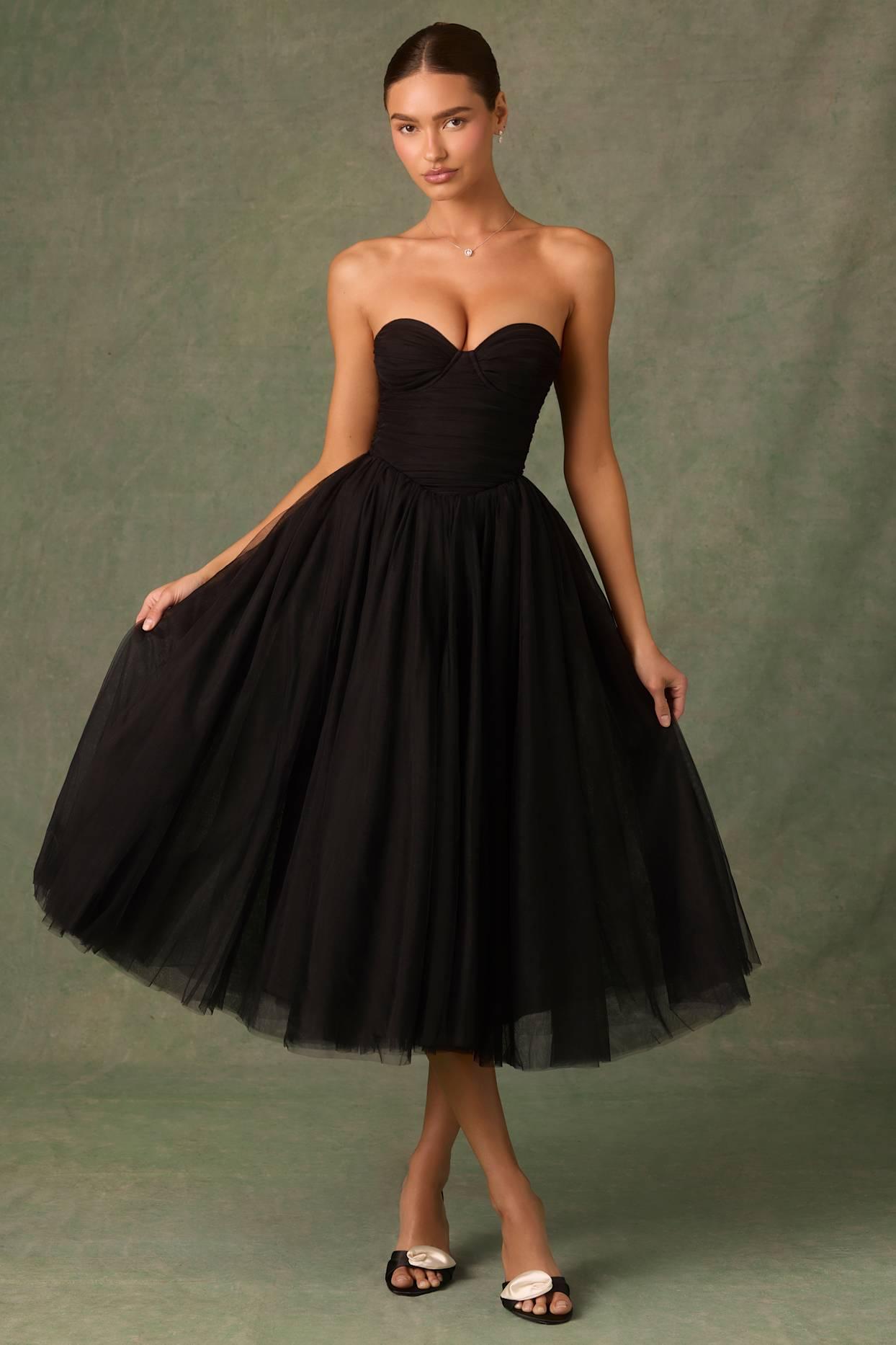Tulle Corset Midaxi Dress in Black Product Image
