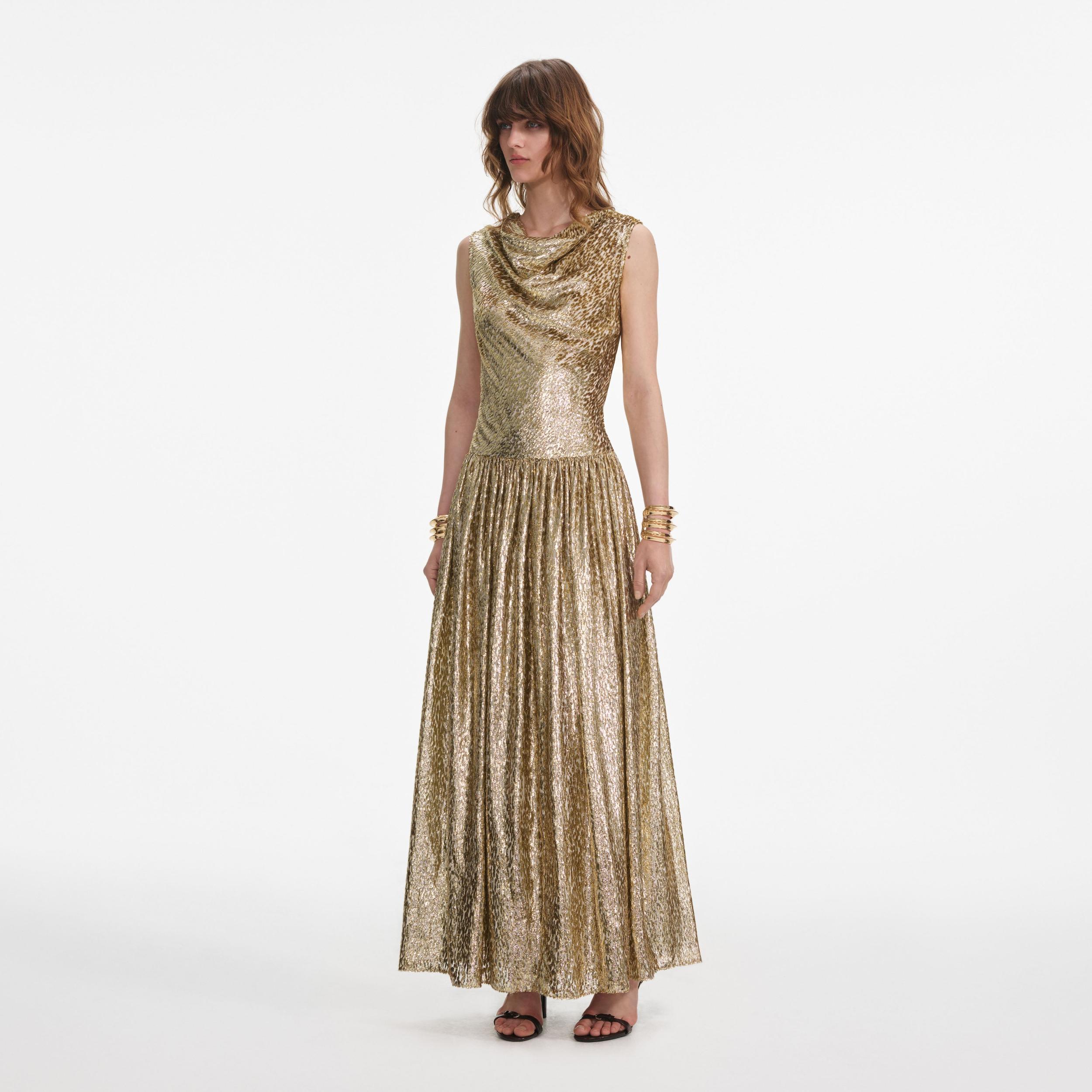 Gold Sleeveless Fil Coupe Maxi Dress Product Image